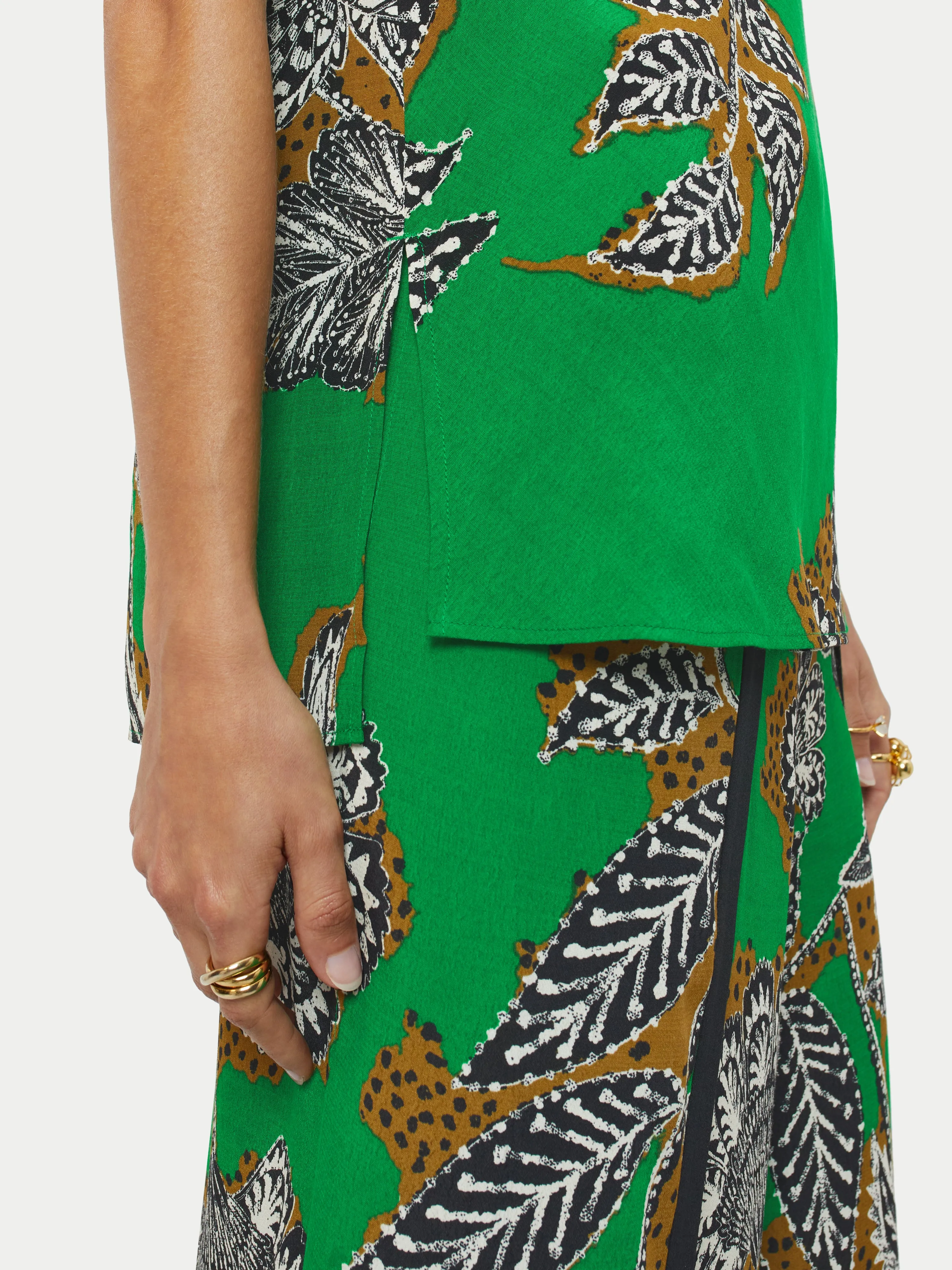 Block Floral Cowl Neck Top | Green sold by Jigsaw product image thumbnail 3