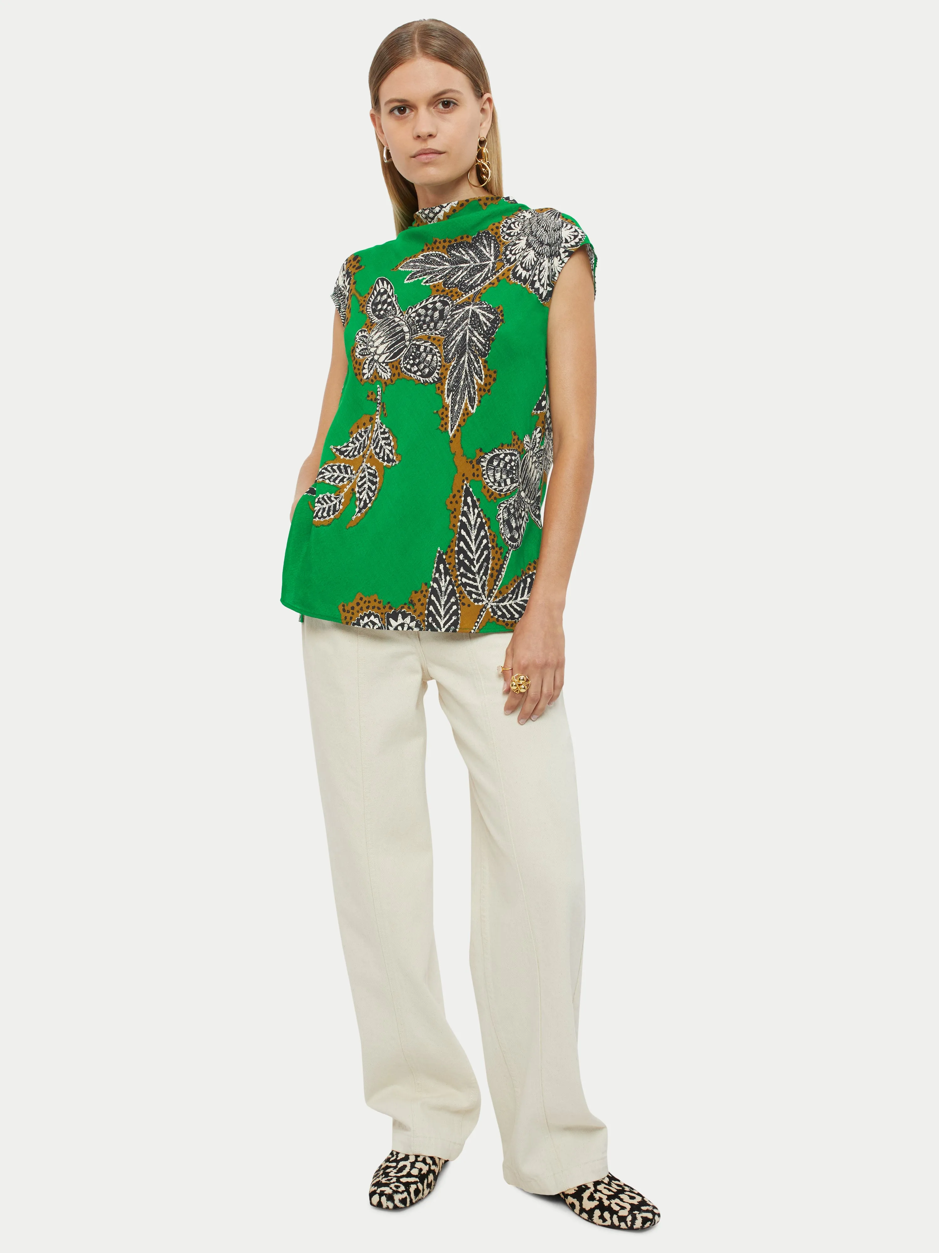 Block Floral Cowl Neck Top | Green sold by Jigsaw product image thumbnail 2