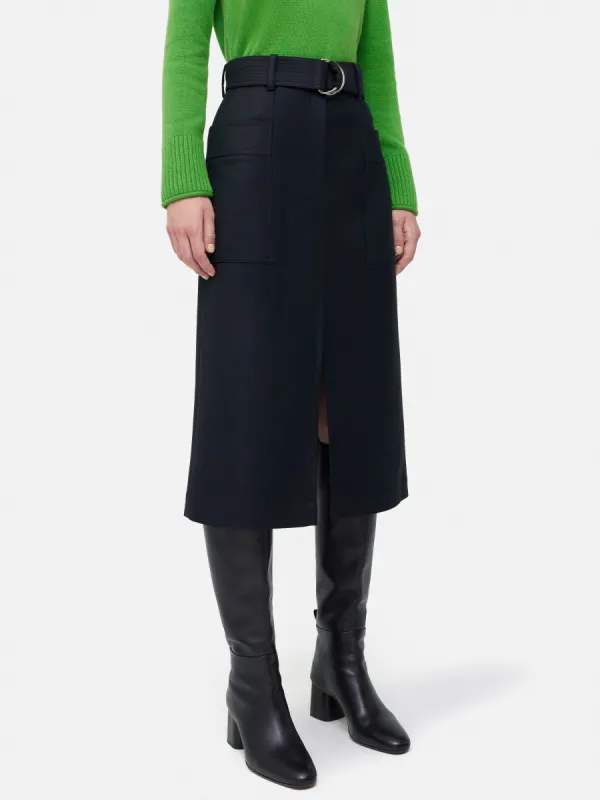 Wool Belted Utility Skirt | Navy sold by Jigsaw