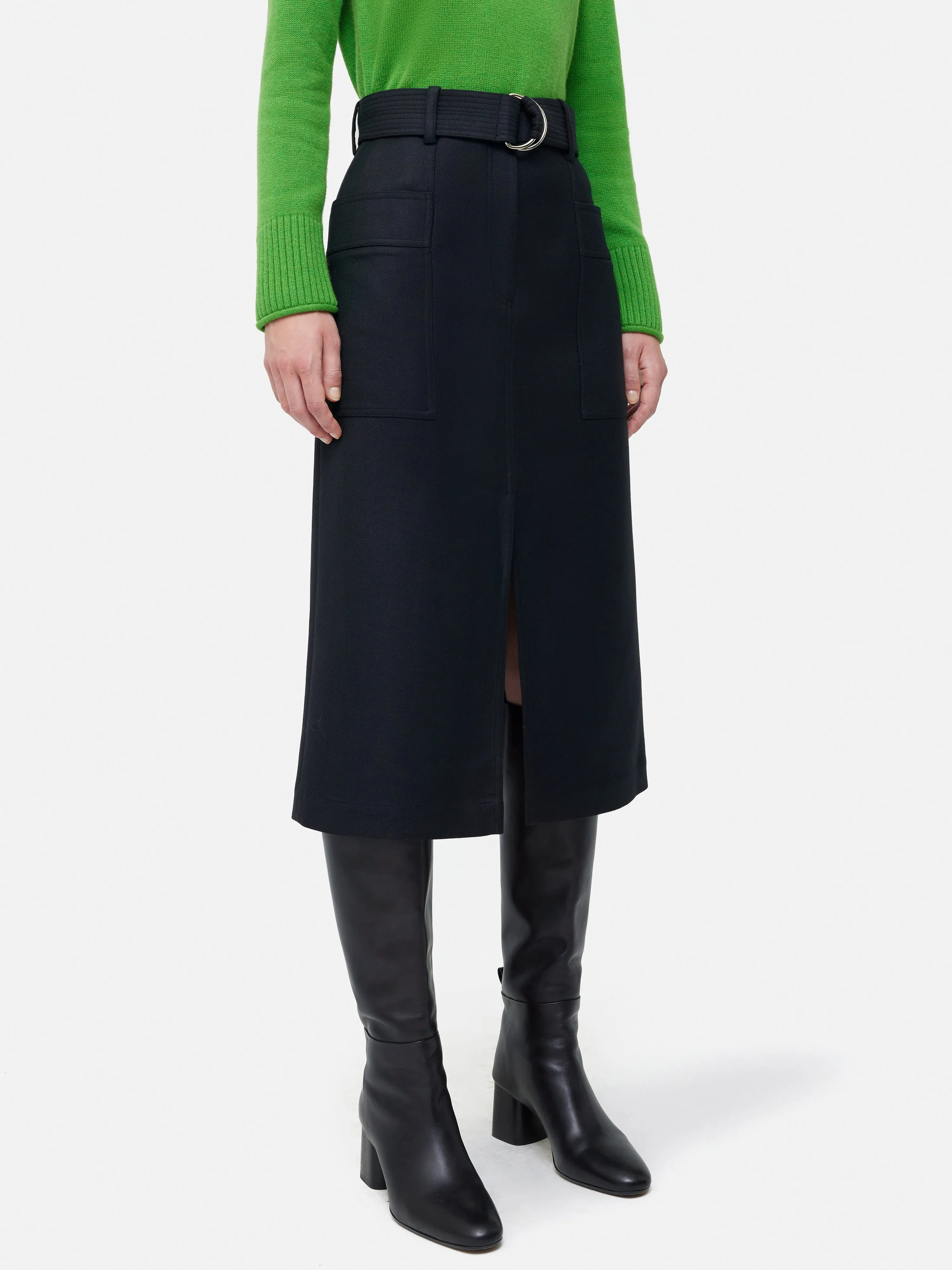Wool Belted Utility Skirt | Navy sold by Jigsaw