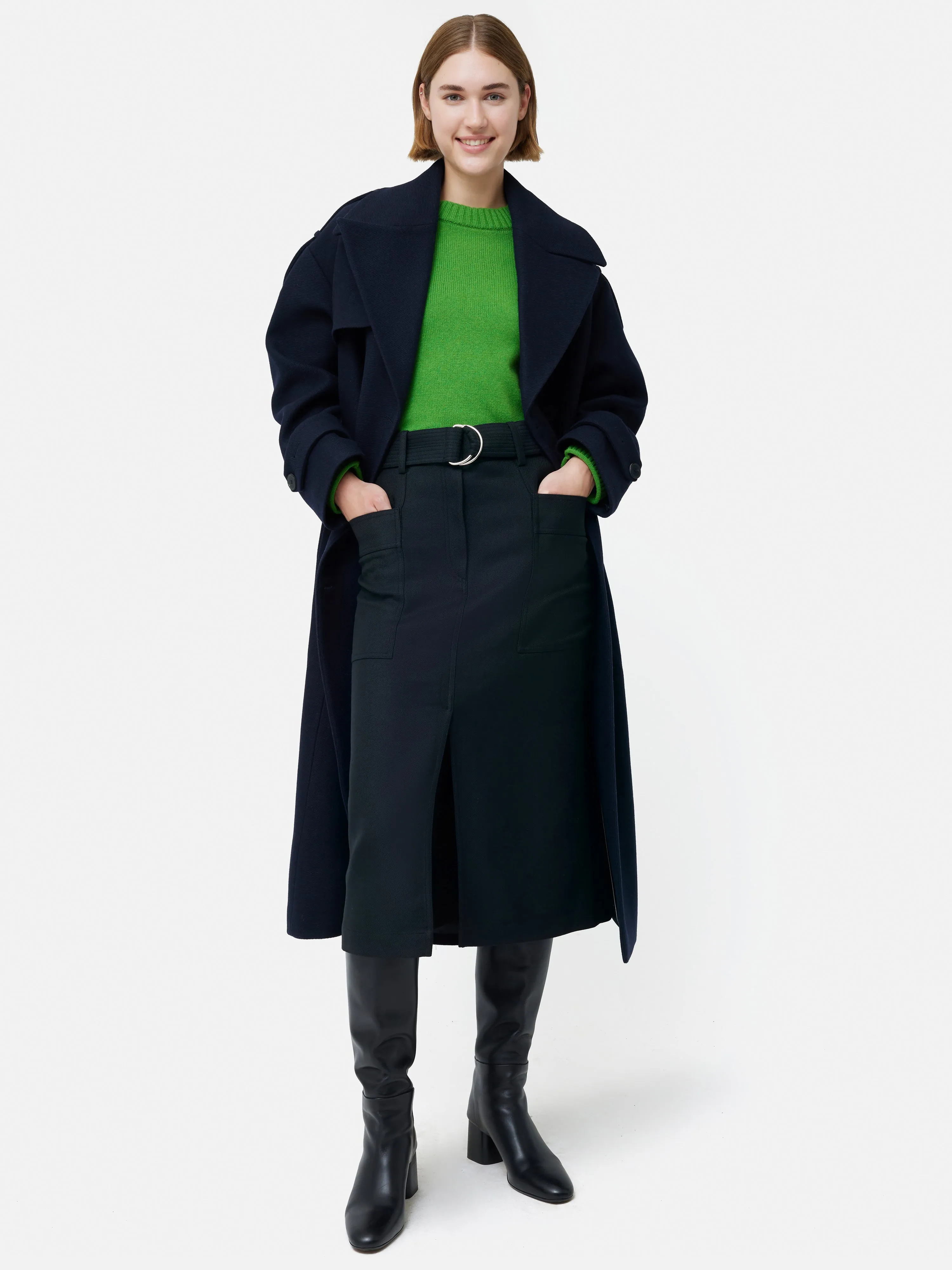 Wool Belted Utility Skirt | Navy sold by Jigsaw product image thumbnail 3