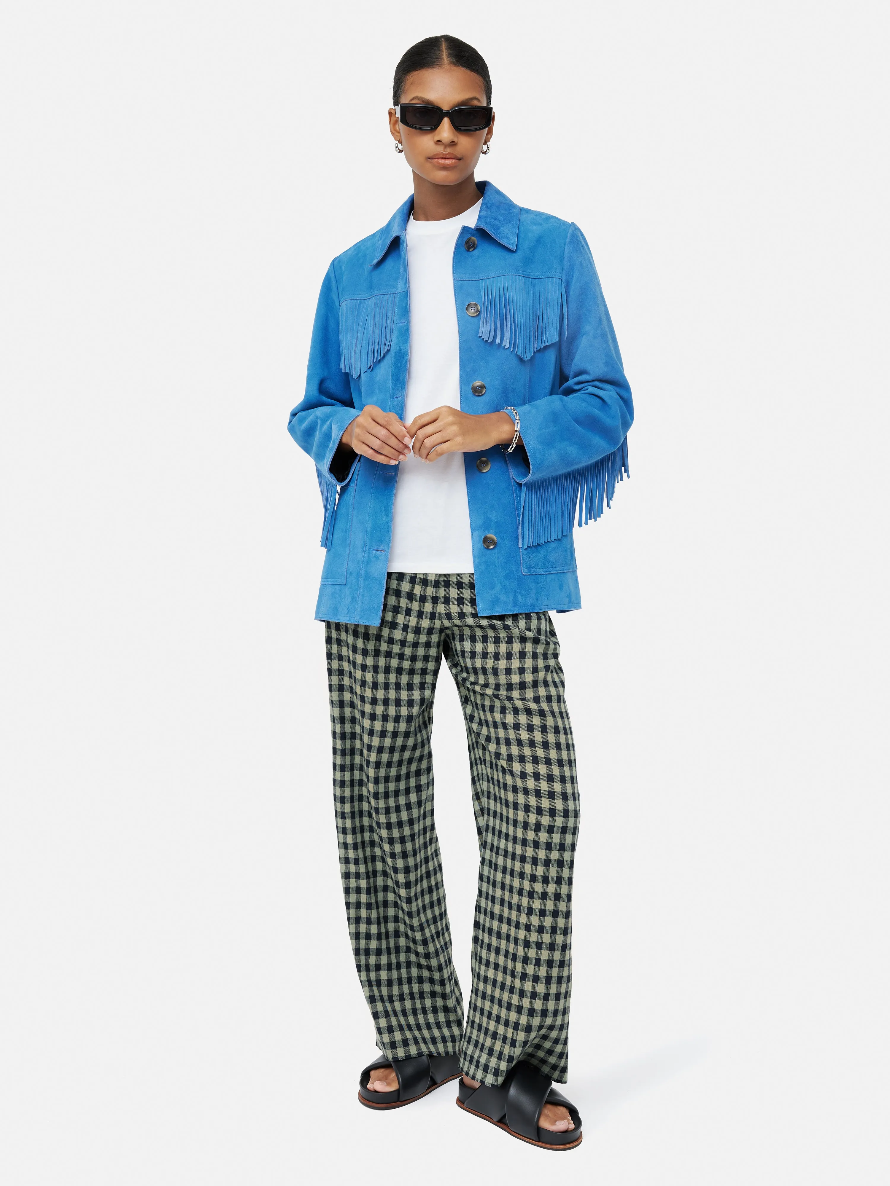 Linen Check Dale Trouser | Green sold by Jigsaw