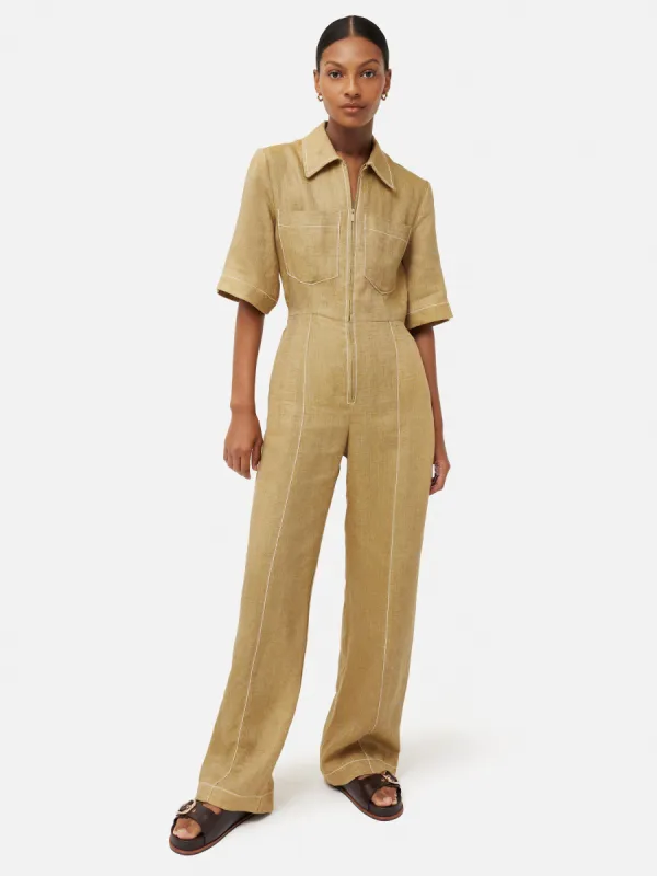 Linen Wide Leg Jumpsuit | Neutral sold by Jigsaw