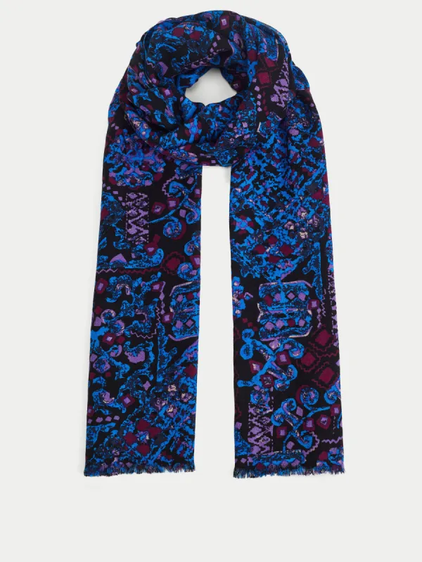 Baroque Arms Wool Silk Scarf | Purple sold by Jigsaw