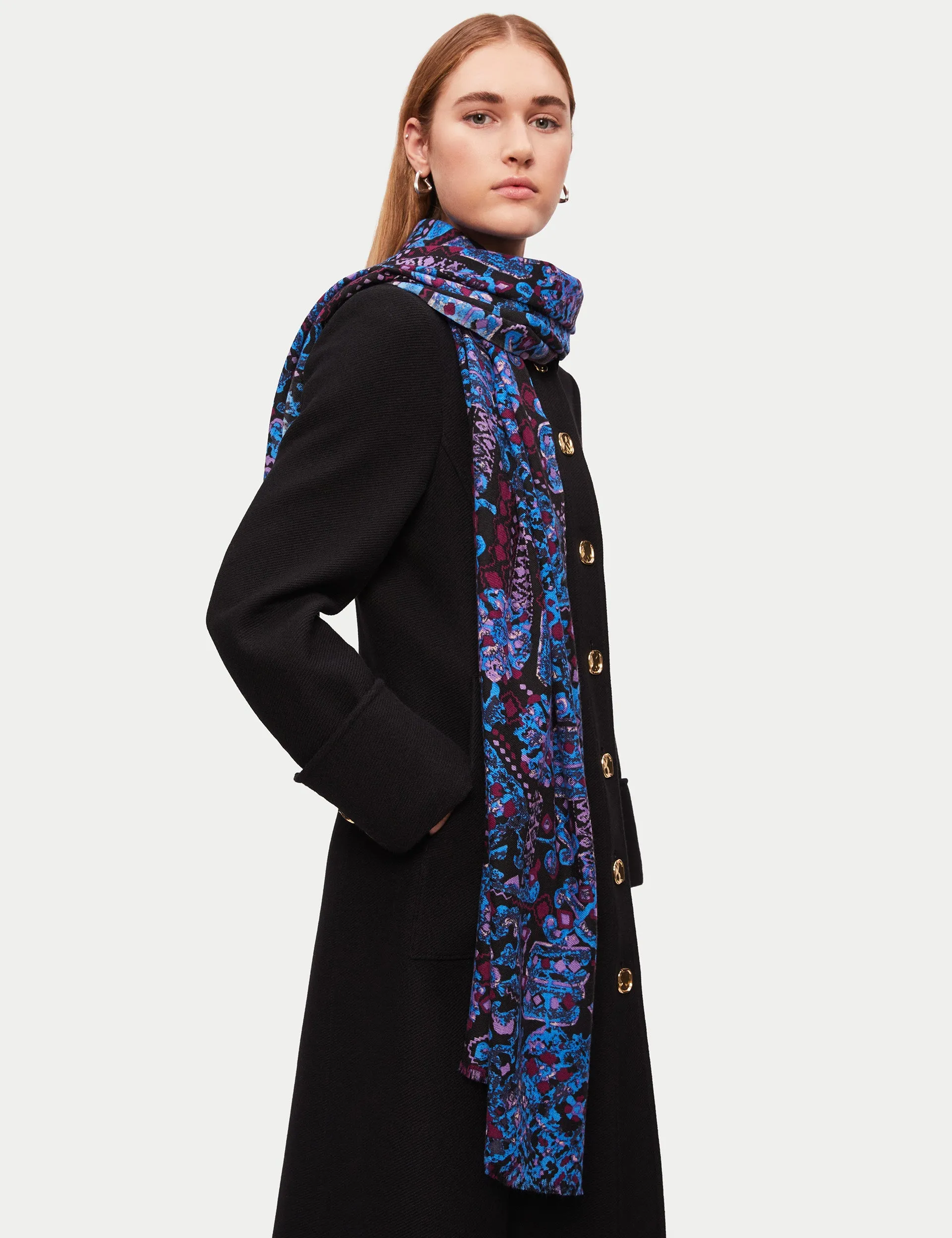 Baroque Arms Wool Silk Scarf | Purple sold by Jigsaw product image thumbnail 4