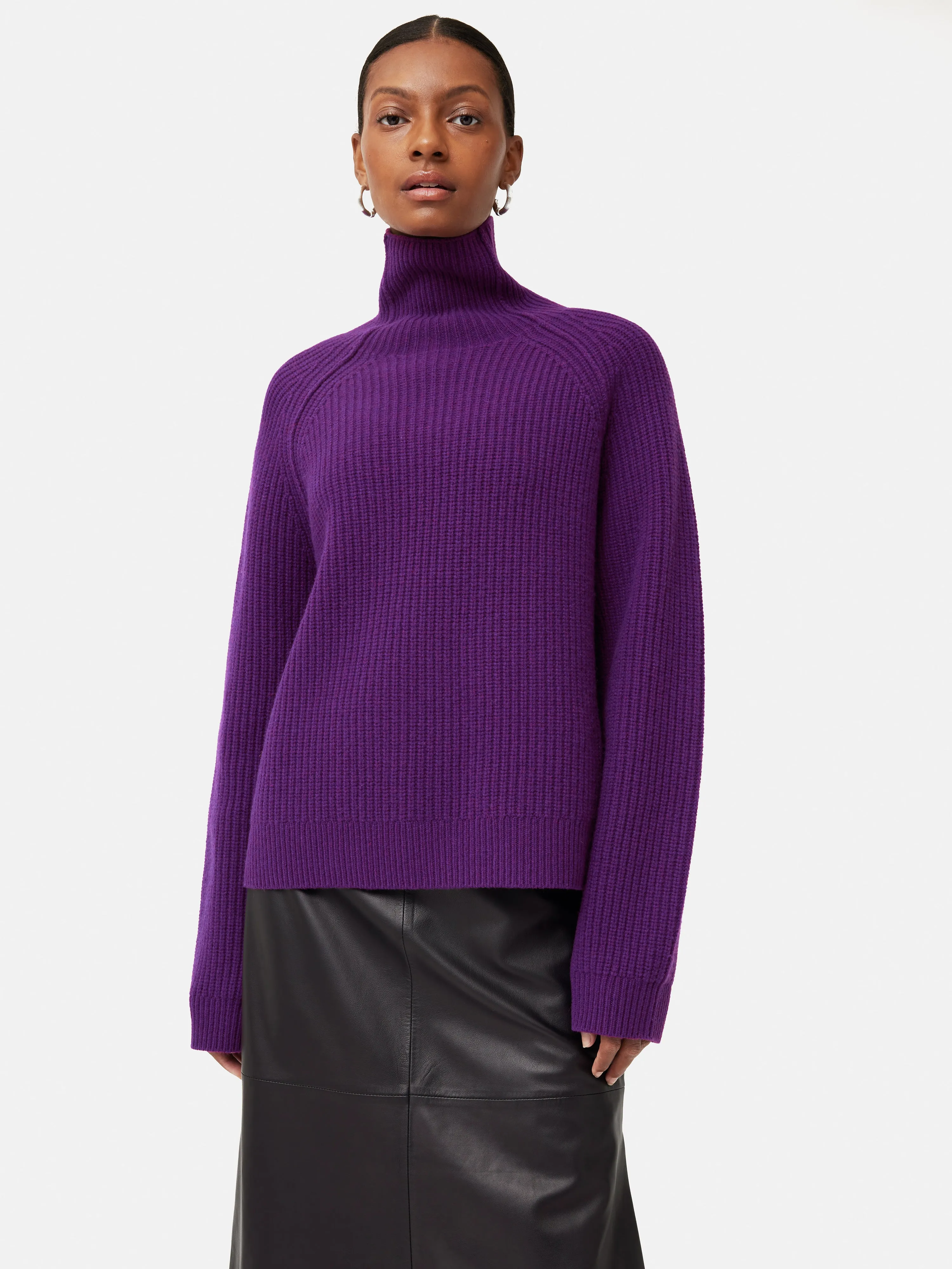 Merino Fishermans Rib Jumper | Purple sold by Jigsaw