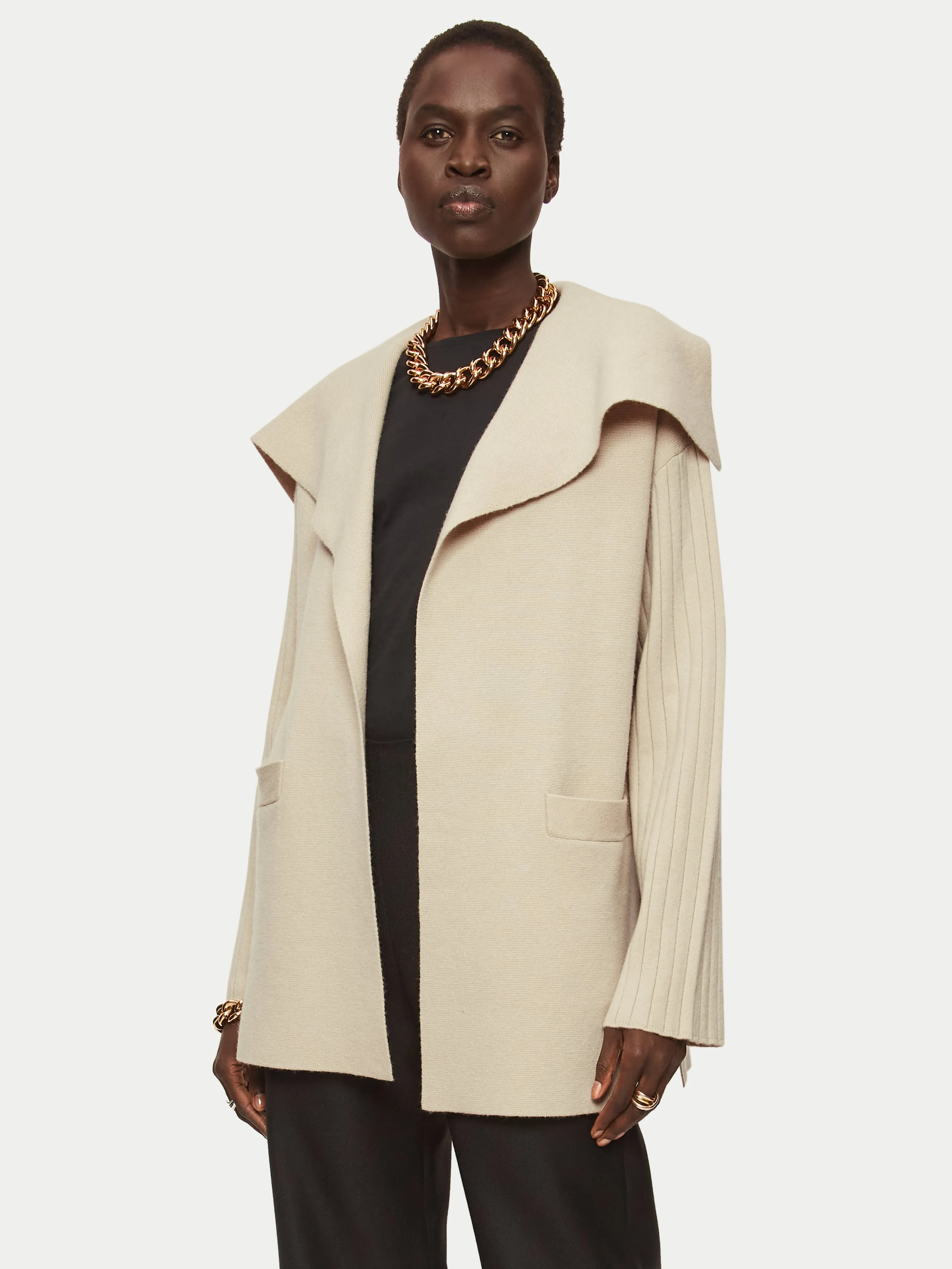 Milano Drape Collar Cardigan | Beige sold by Jigsaw