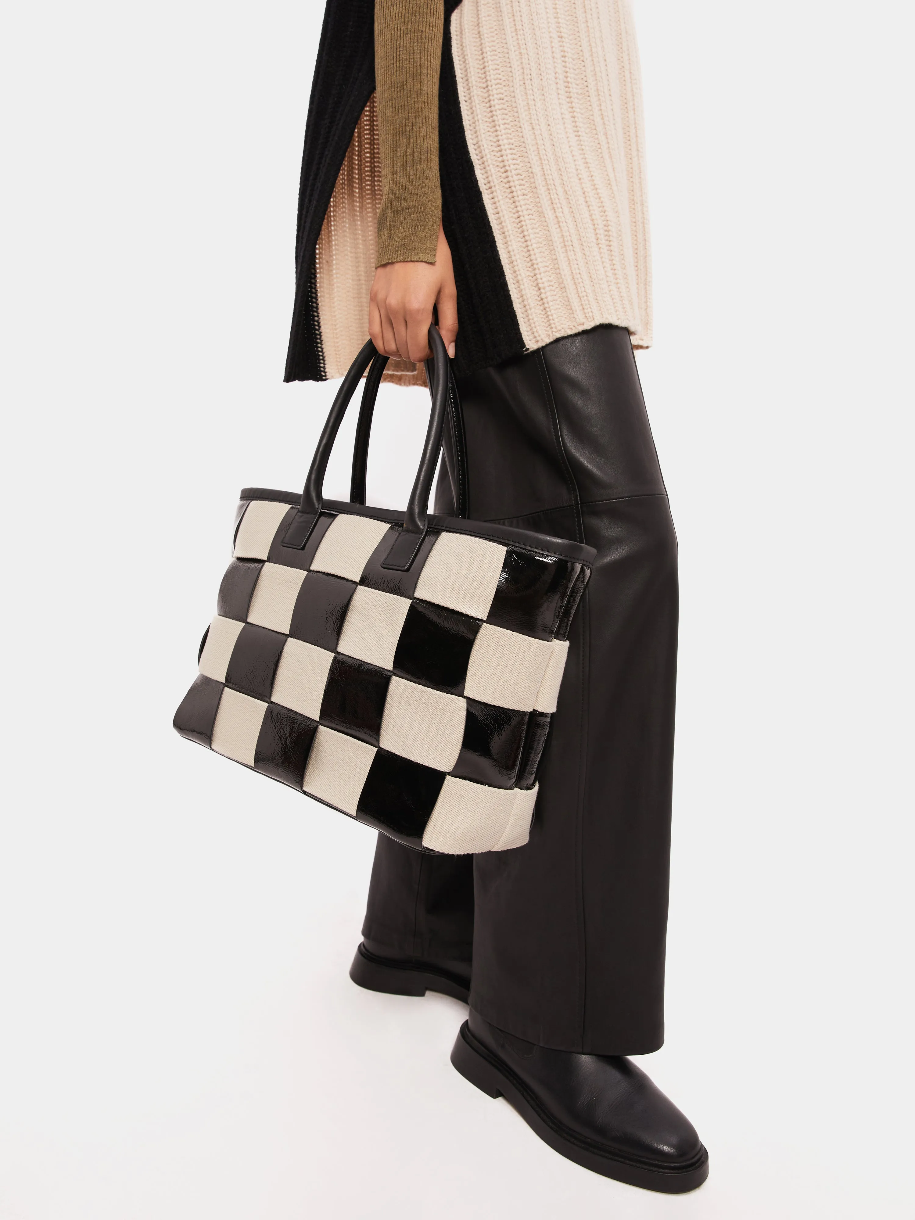 Amara Checker Woven Tote | Black sold by Jigsaw