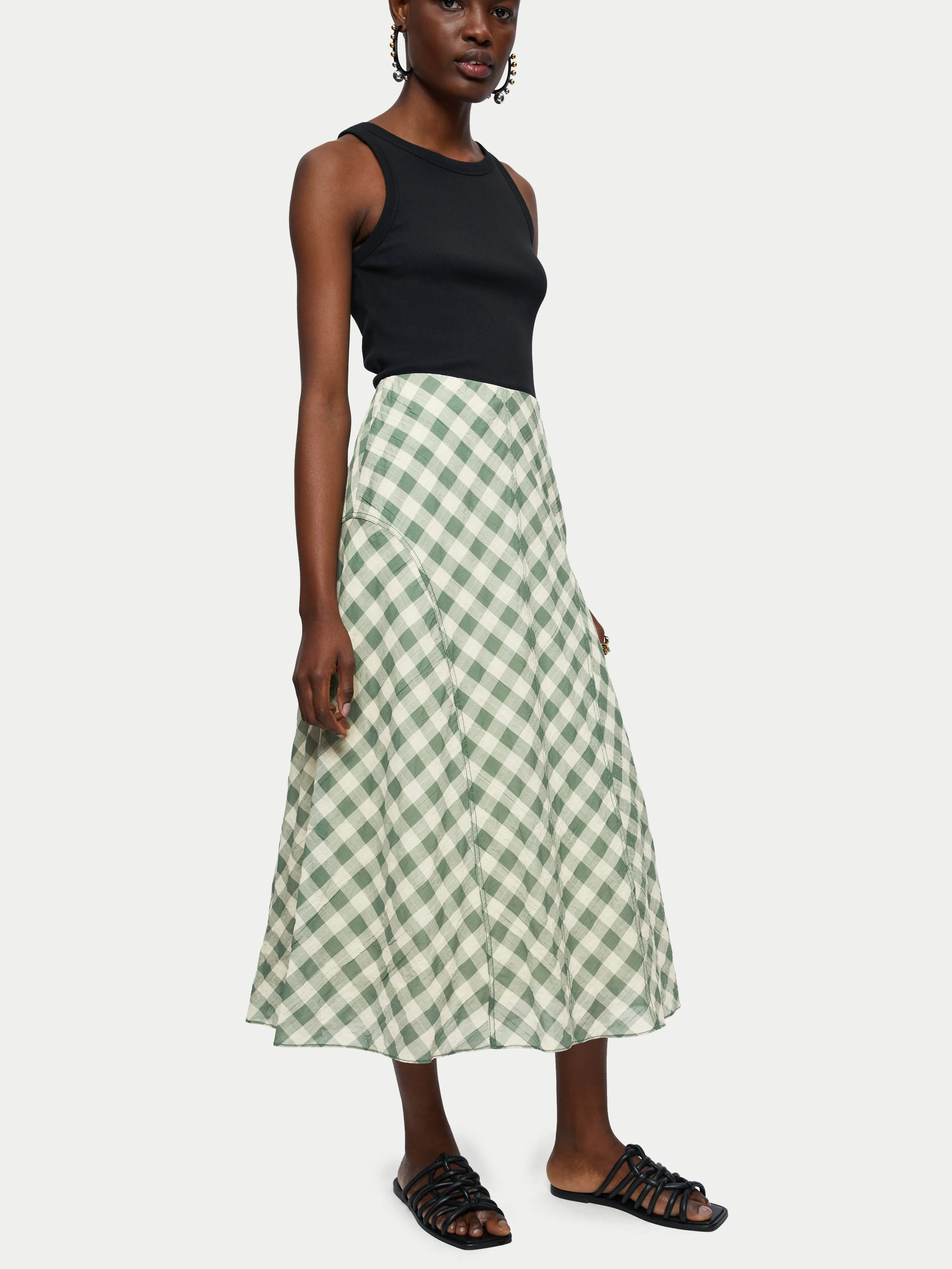 Cotton Gingham Maxi Skirt | Green sold by Jigsaw