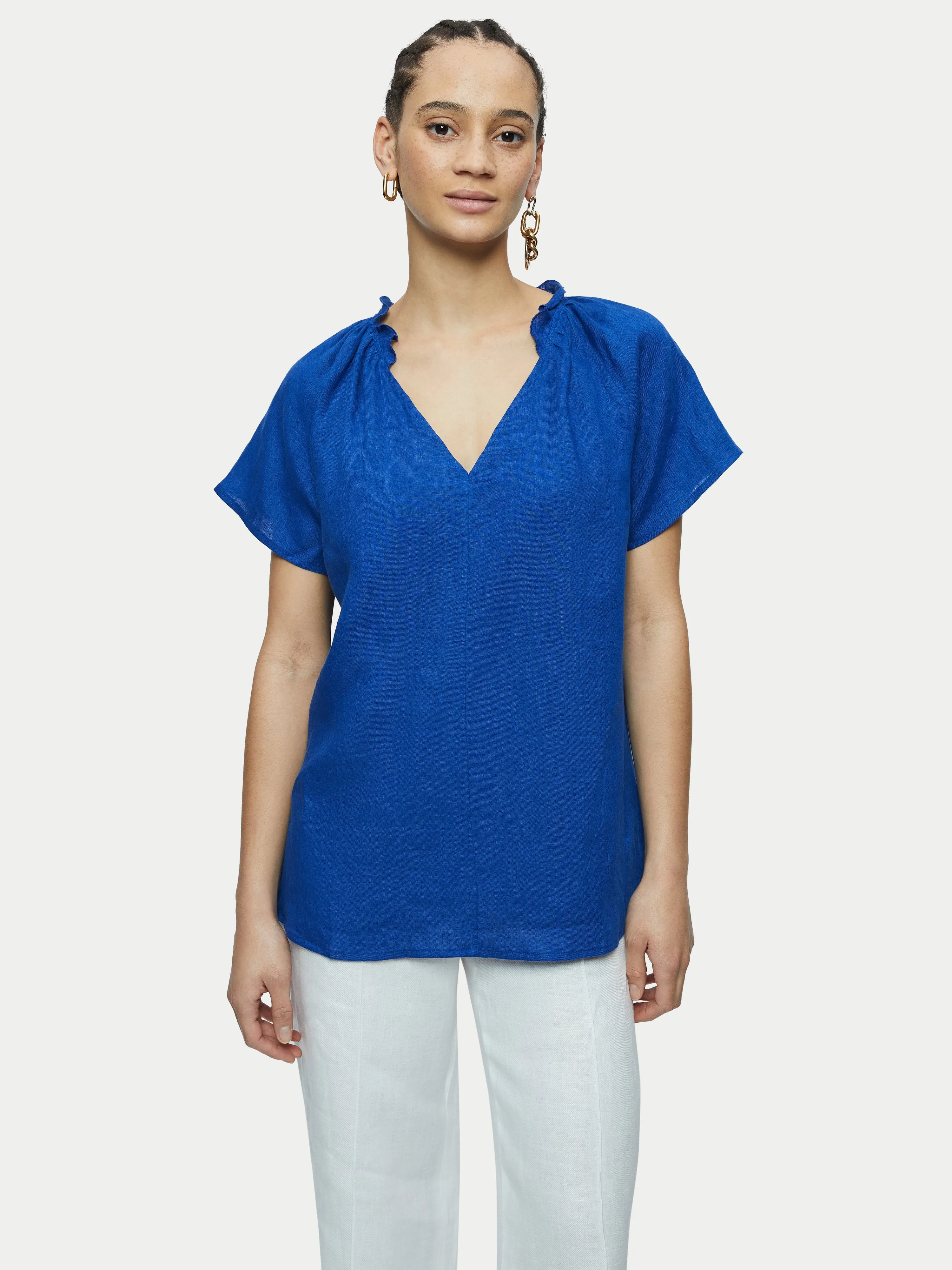 Light Linen Shell Top | Blue sold by Jigsaw