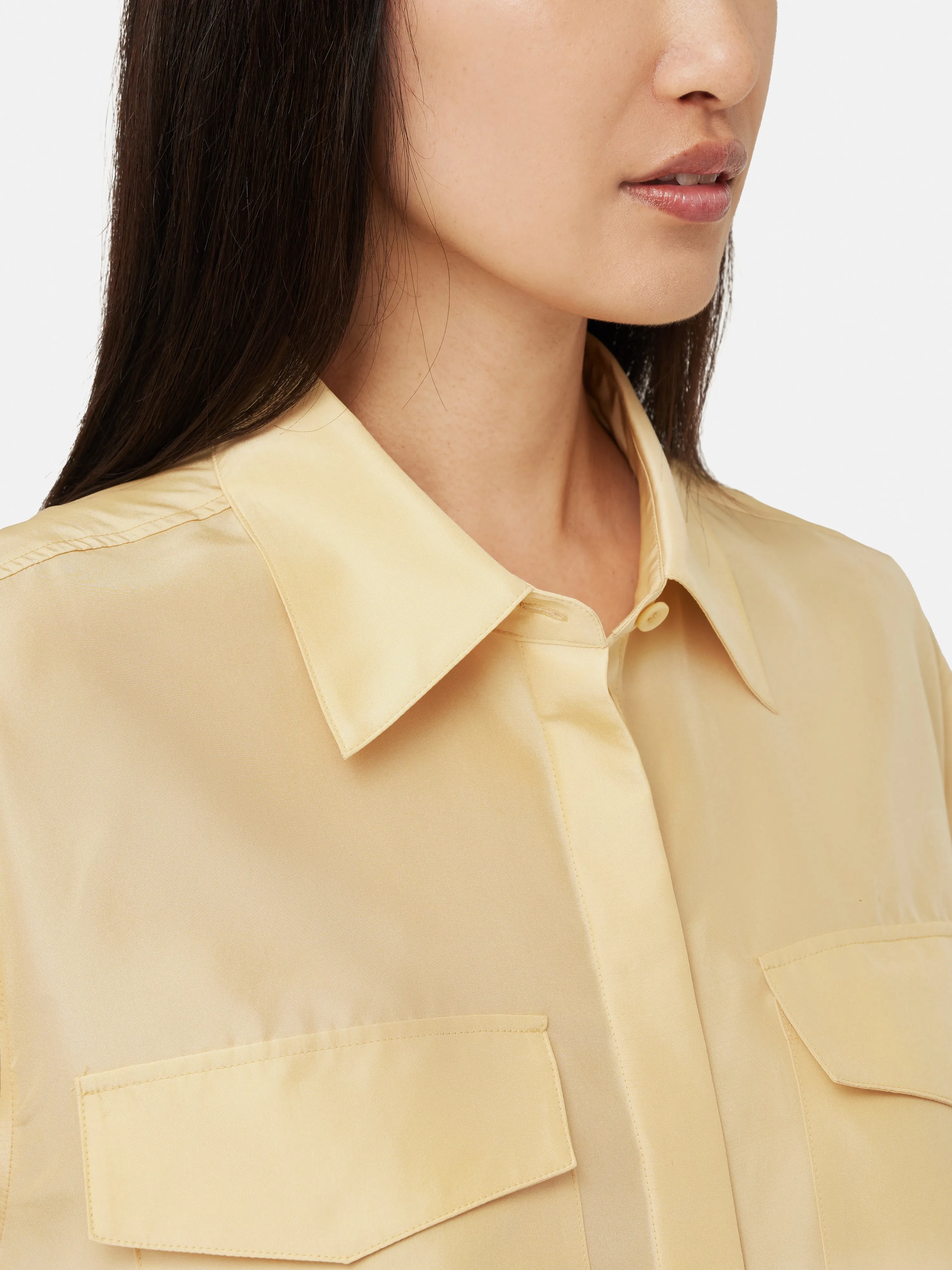 Military Habotai Silk Shirt | Cream sold by Jigsaw product image thumbnail 3