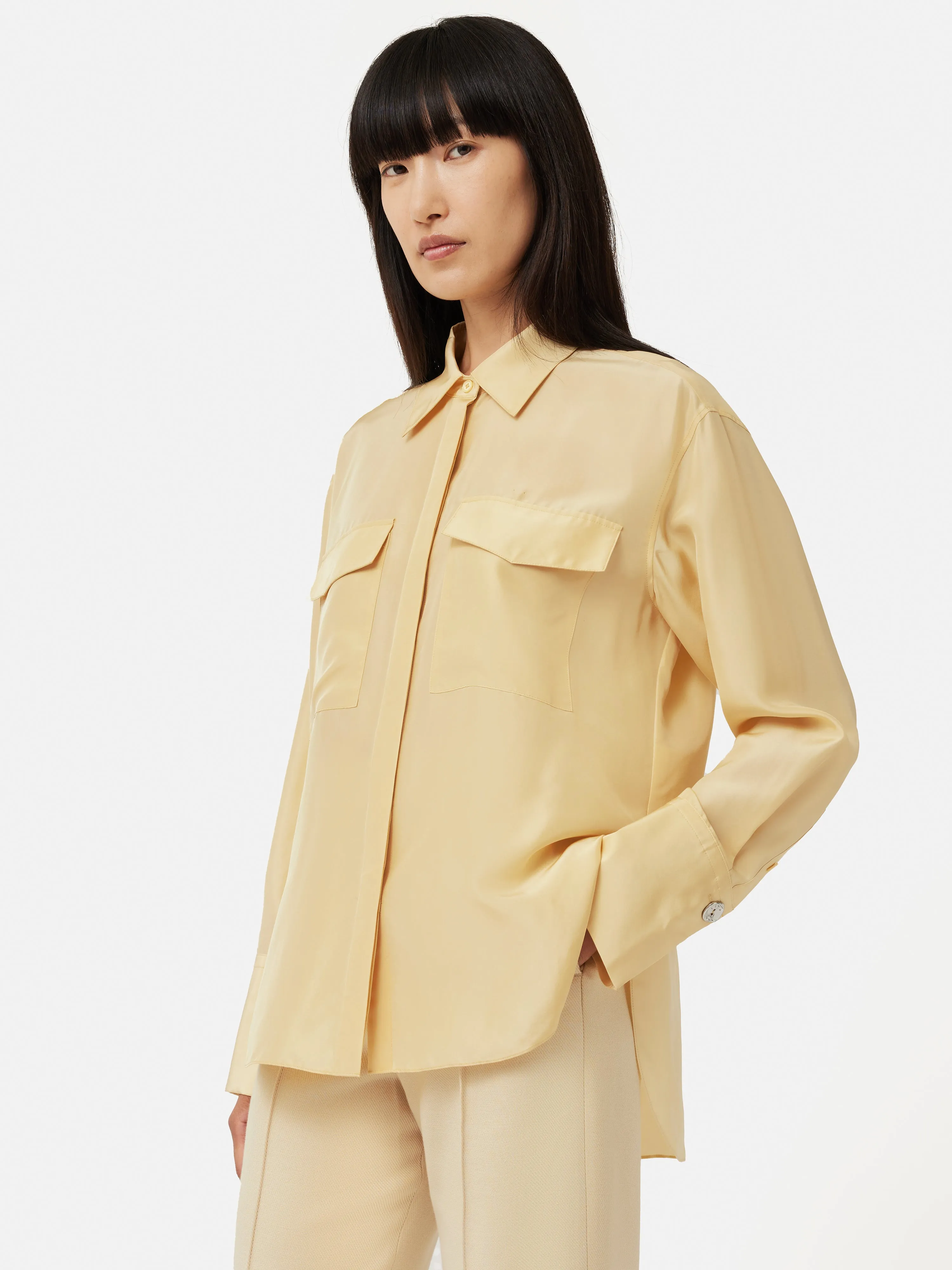 Military Habotai Silk Shirt | Cream sold by Jigsaw