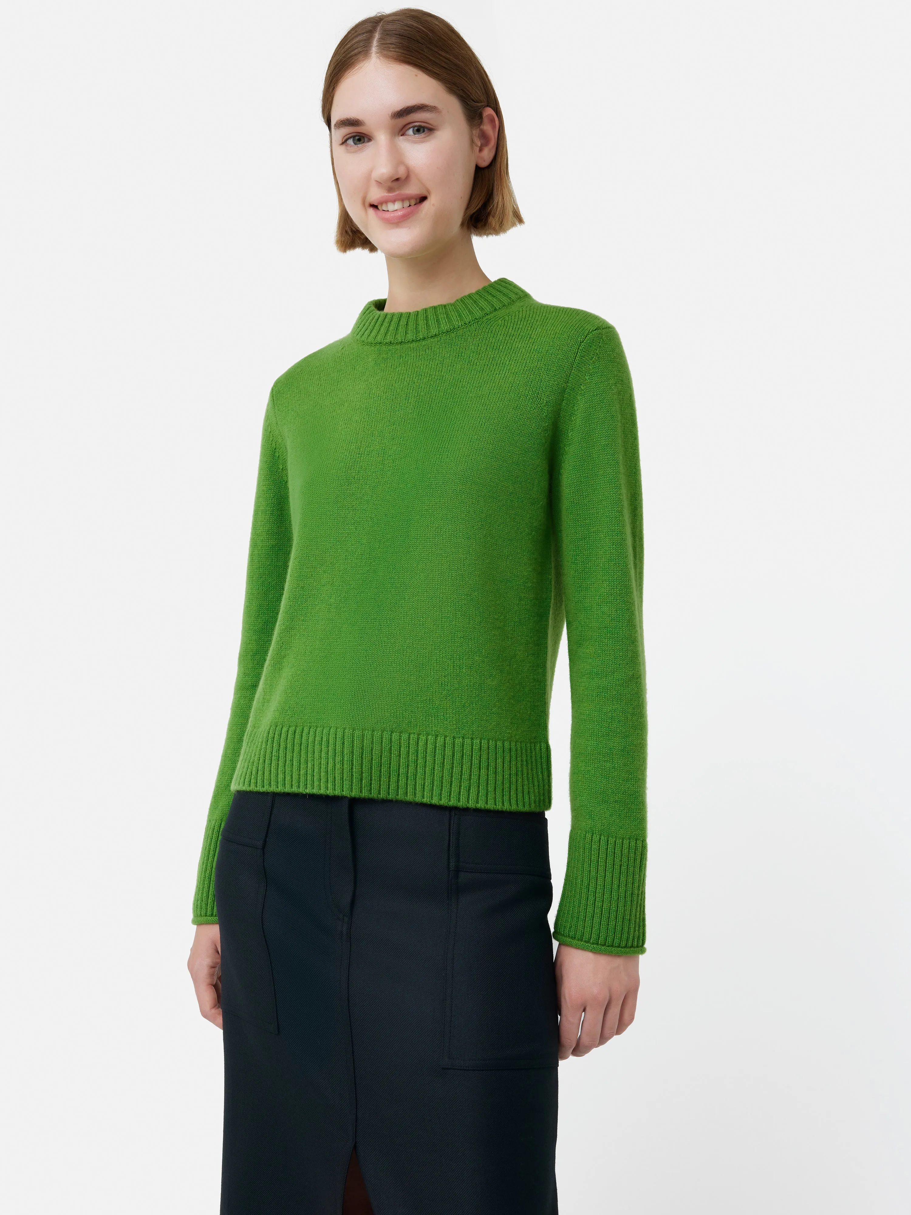 Compact Wool Cashmere Blend Jumper | Green sold by Jigsaw