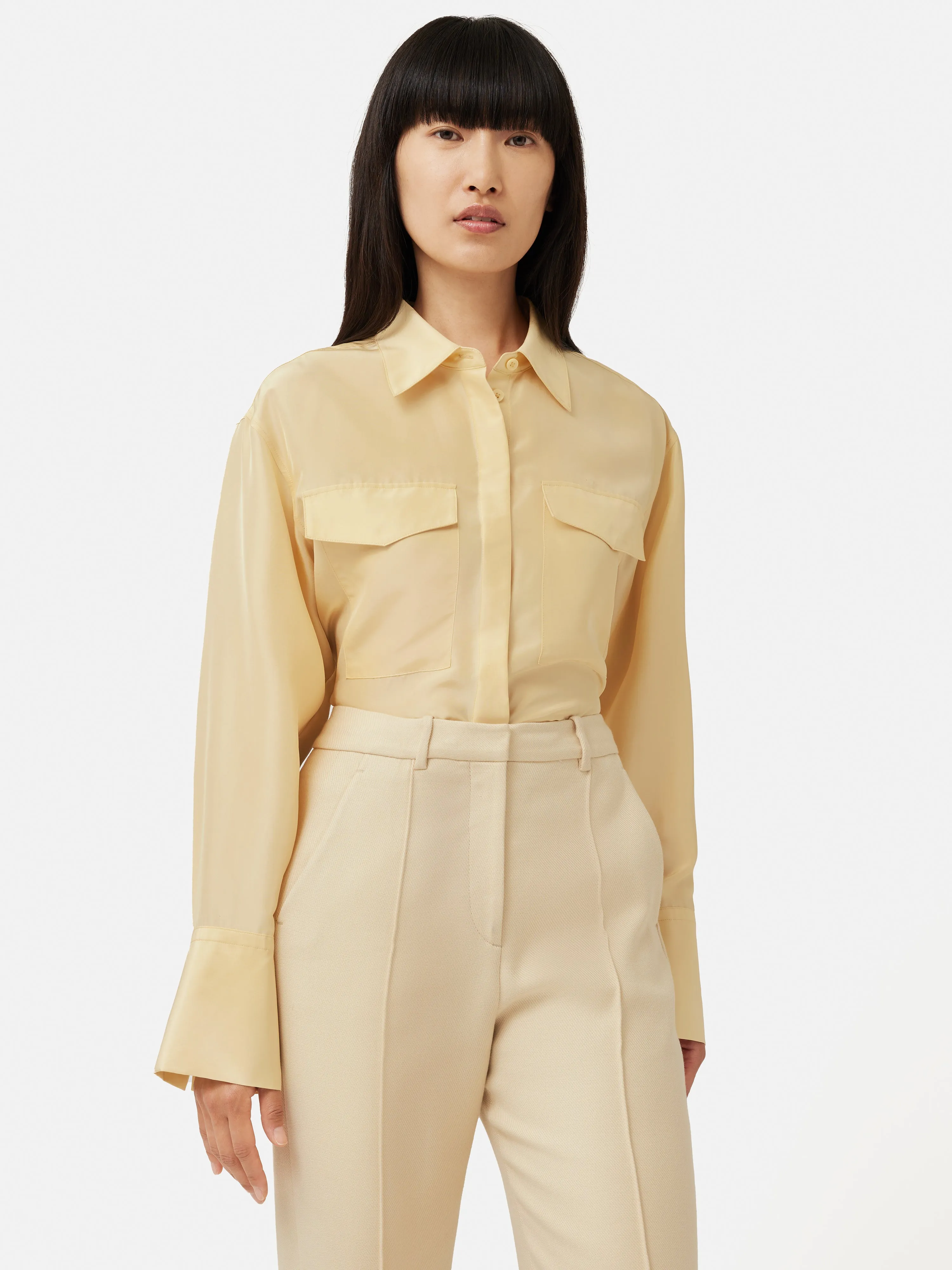 Military Habotai Silk Shirt | Cream sold by Jigsaw product image thumbnail 4
