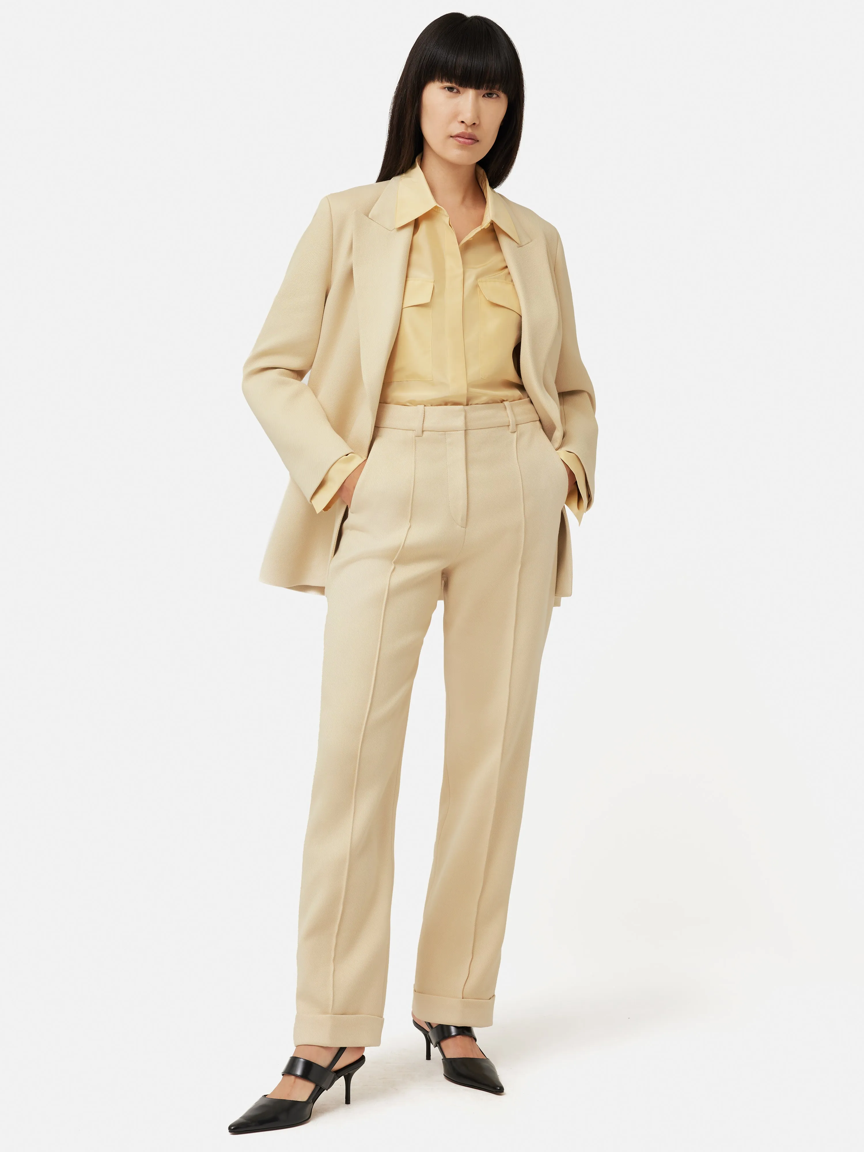 Military Habotai Silk Shirt | Cream sold by Jigsaw product image thumbnail 2