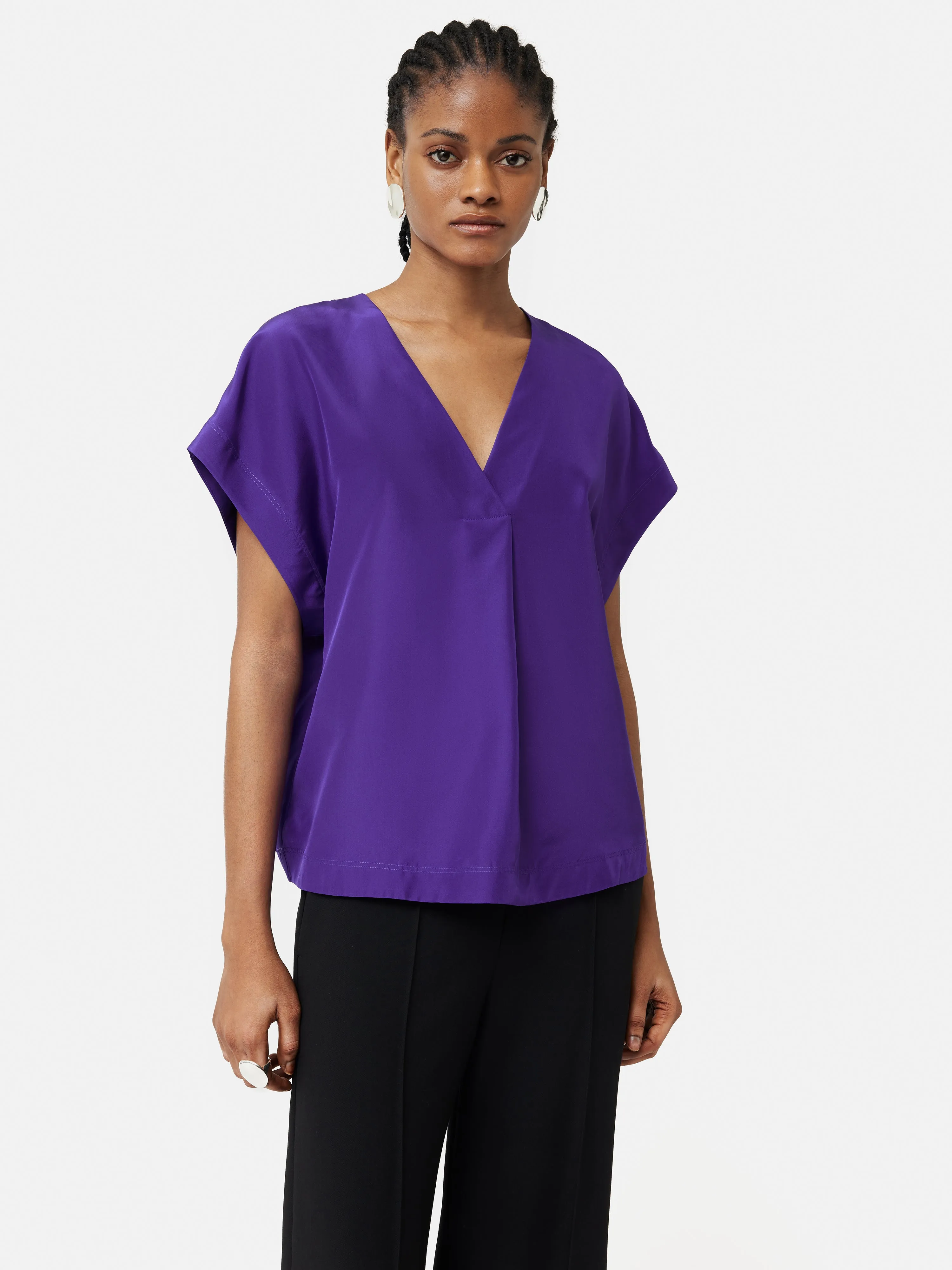 Silk Habotai V Neck Top | Purple sold by Jigsaw