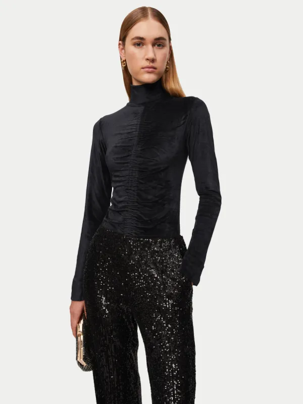 Velvet Jersey Polo Neck Top | Black sold by Jigsaw