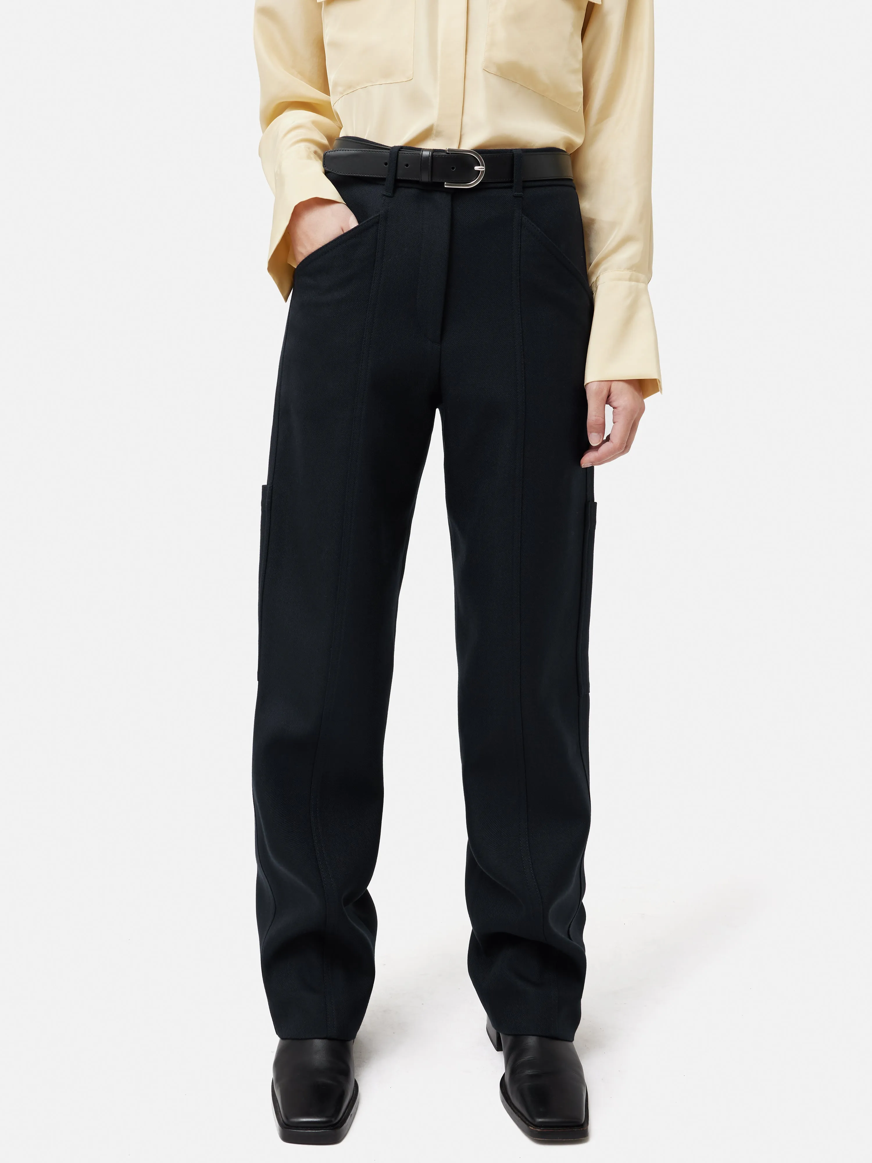 Wool Blend Cargo Trouser | Navy sold by Jigsaw