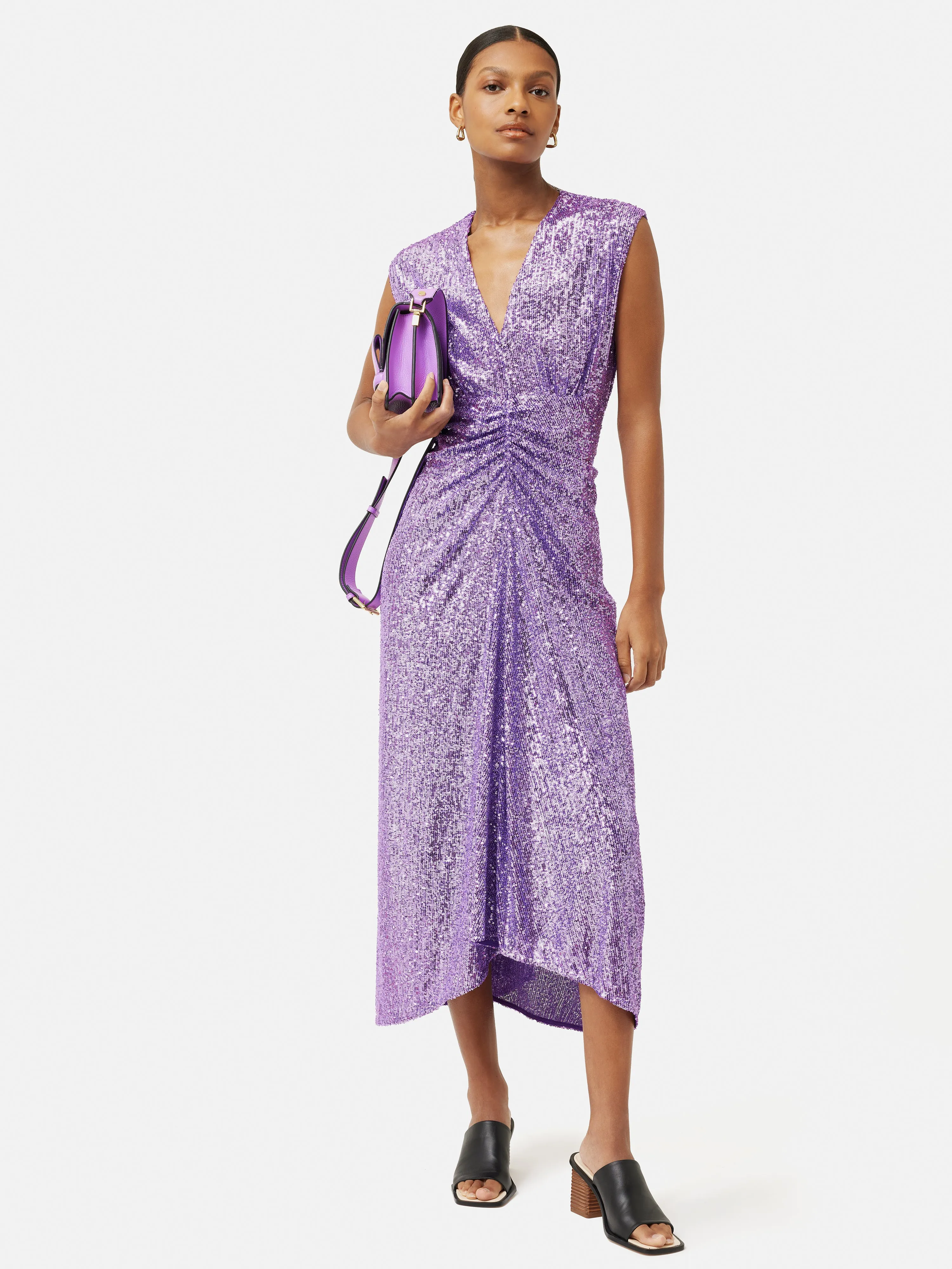 Sequin Ruched Midi Dress | Purple sold by Jigsaw