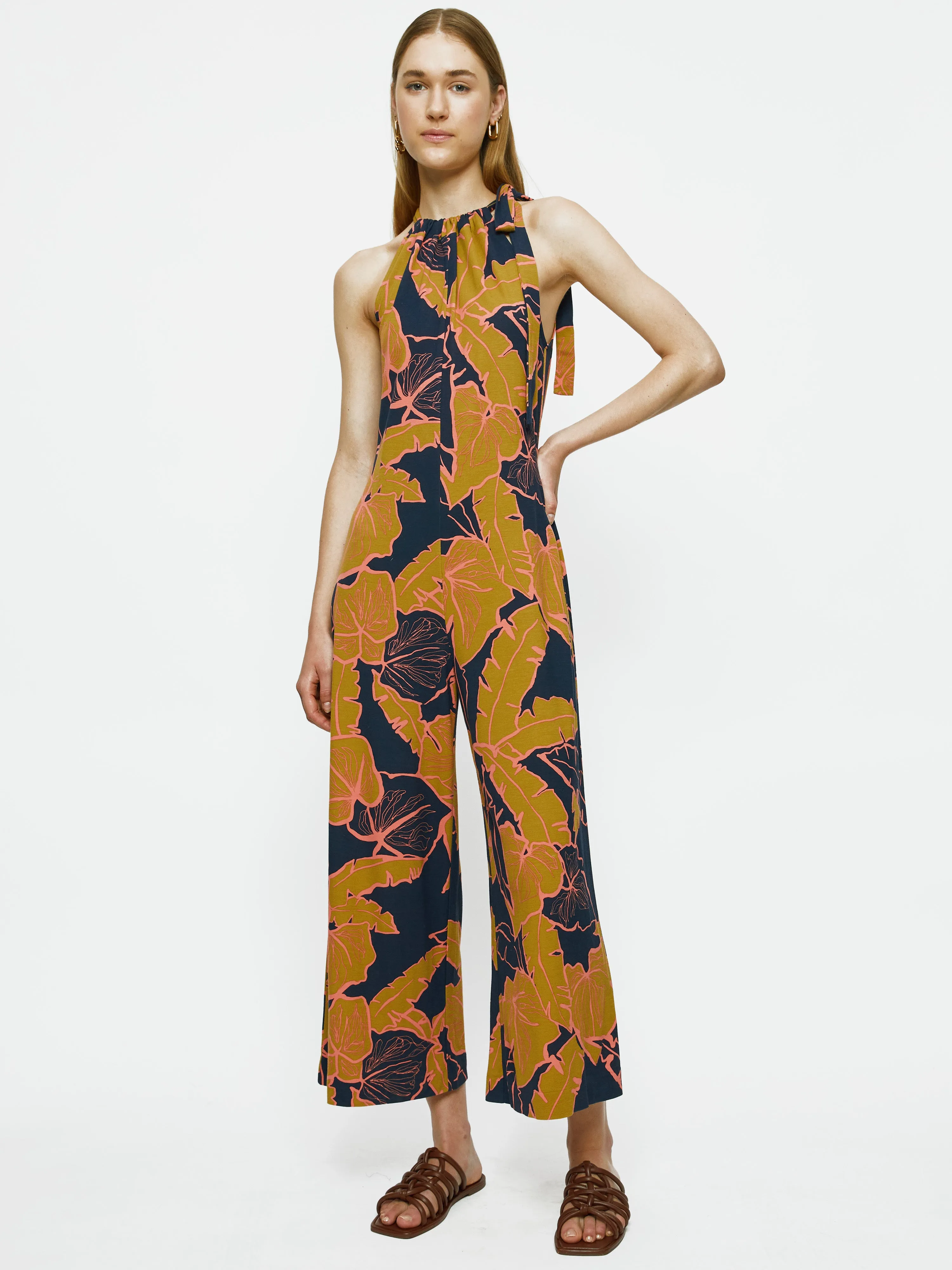 Palm Leaf Jersey Jumpsuit | Multi sold by Jigsaw
