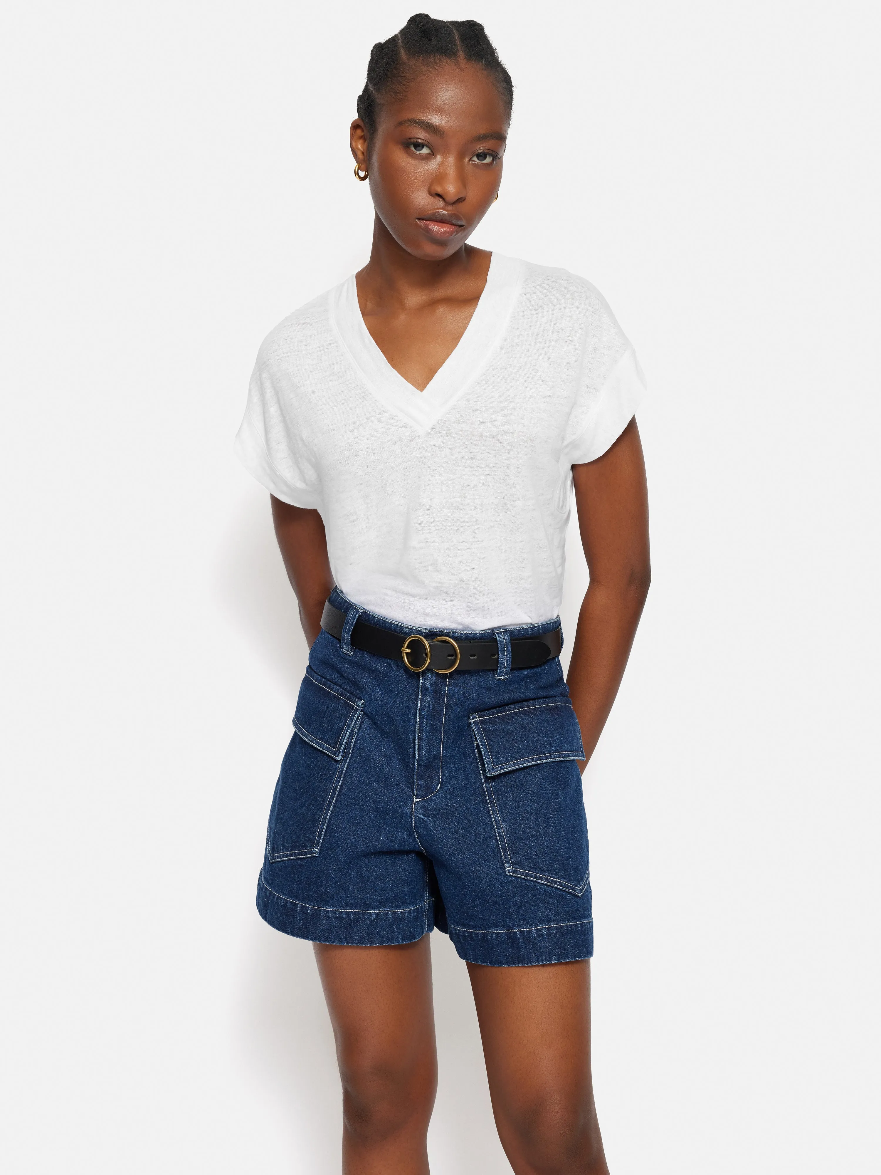 Linen V Neck Tee | White sold by Jigsaw