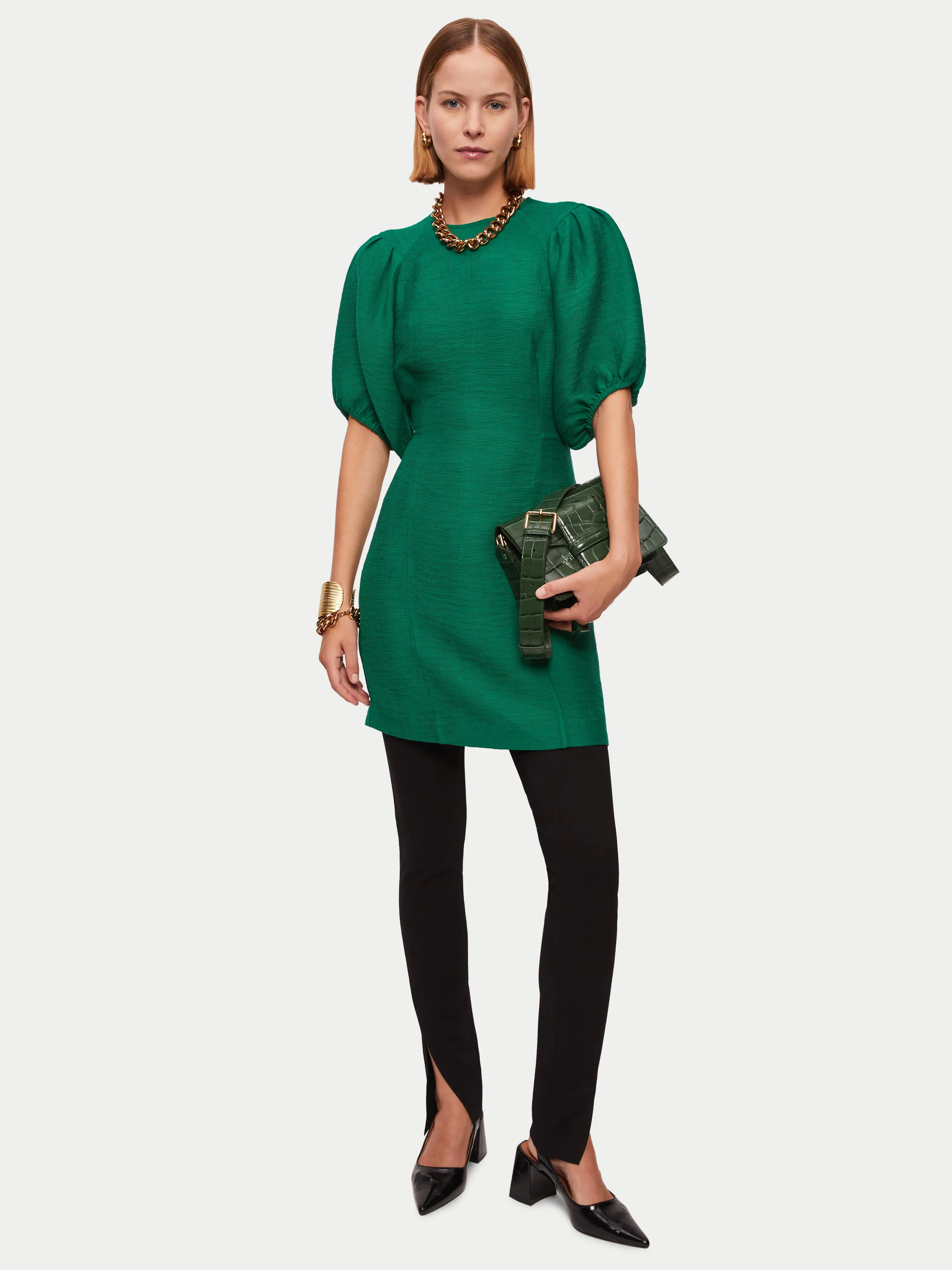 Crinkle Crepe Short Dress | Green sold by Jigsaw product image thumbnail 3
