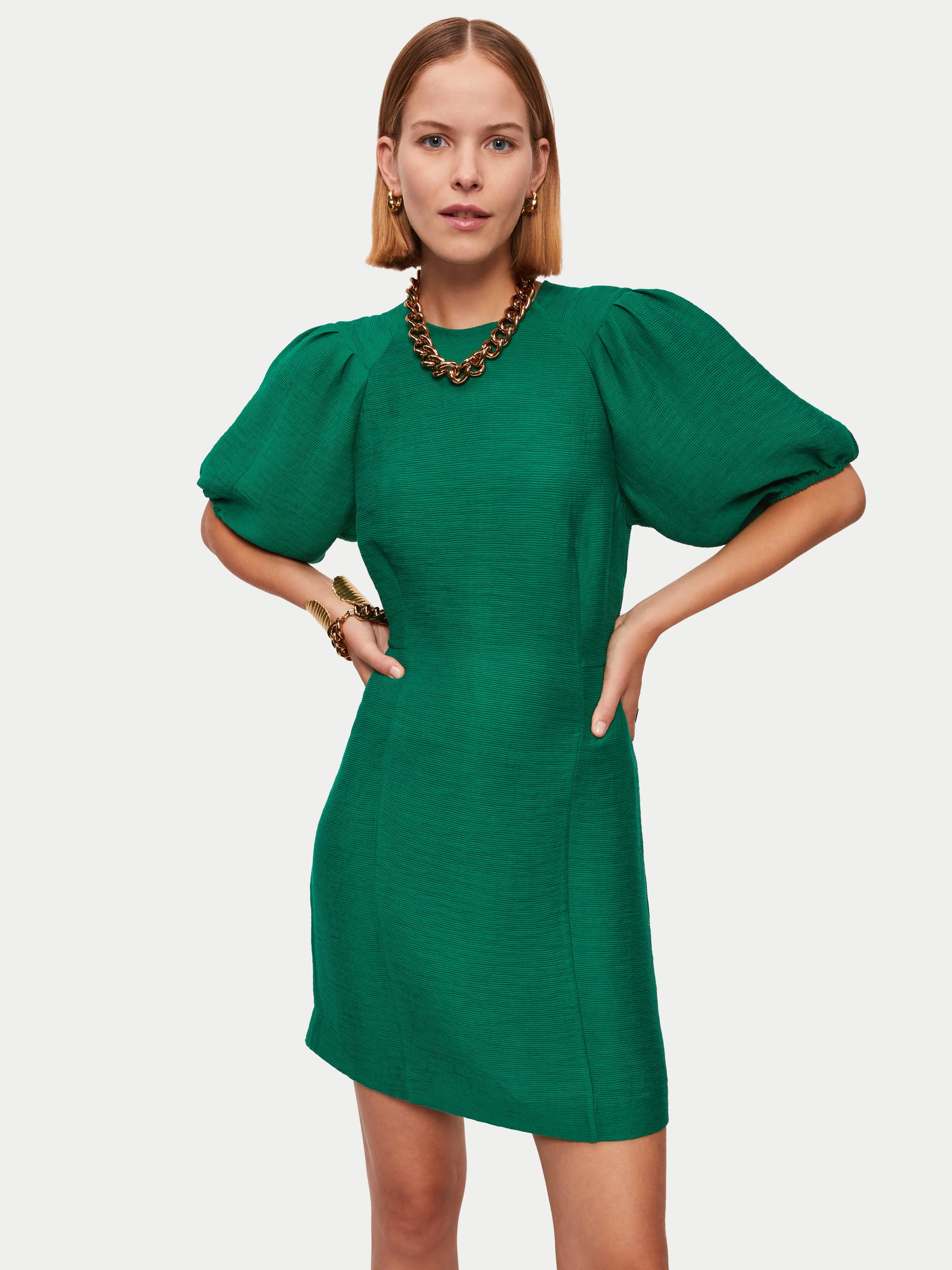 Crinkle Crepe Short Dress | Green sold by Jigsaw product image thumbnail 4