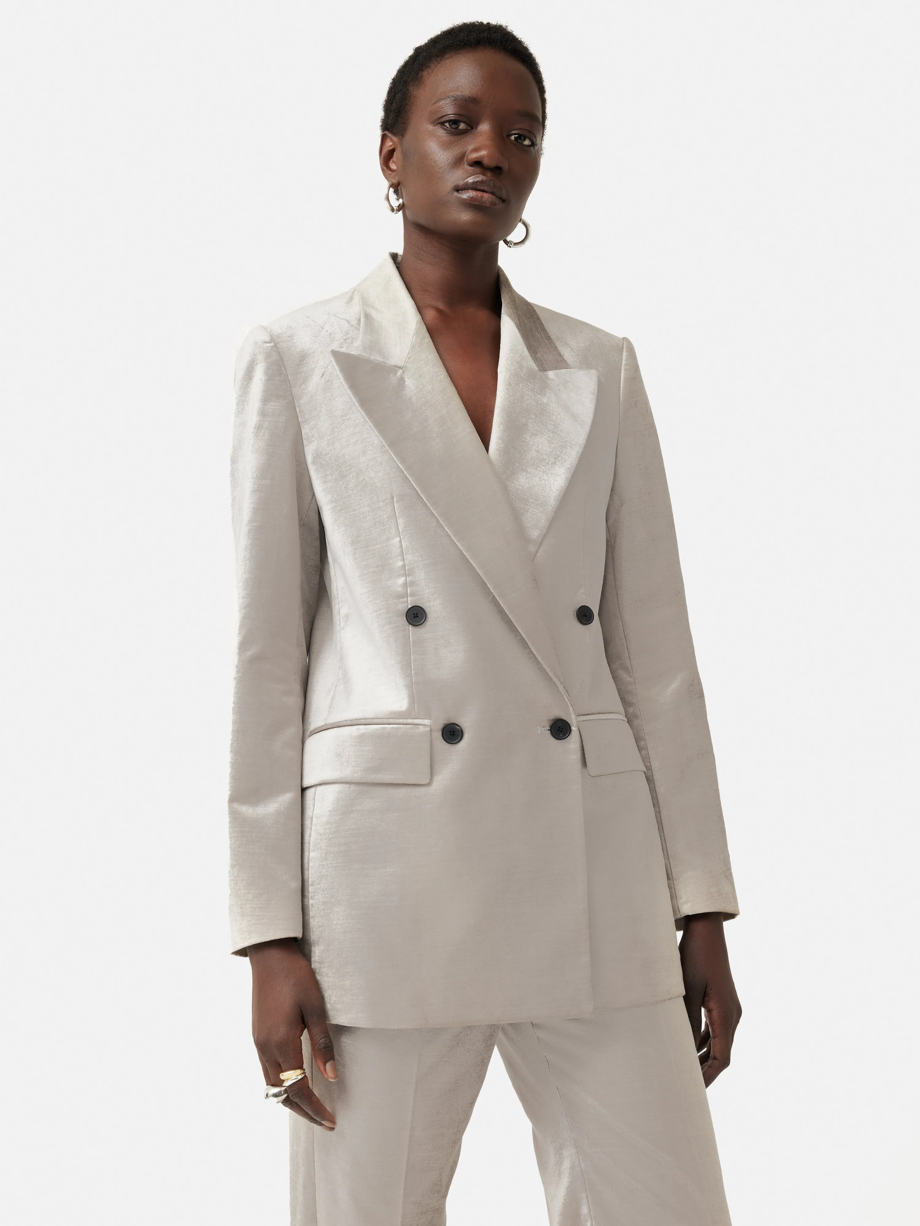 Velvet Double Breasted Blazer | Grey sold by Jigsaw