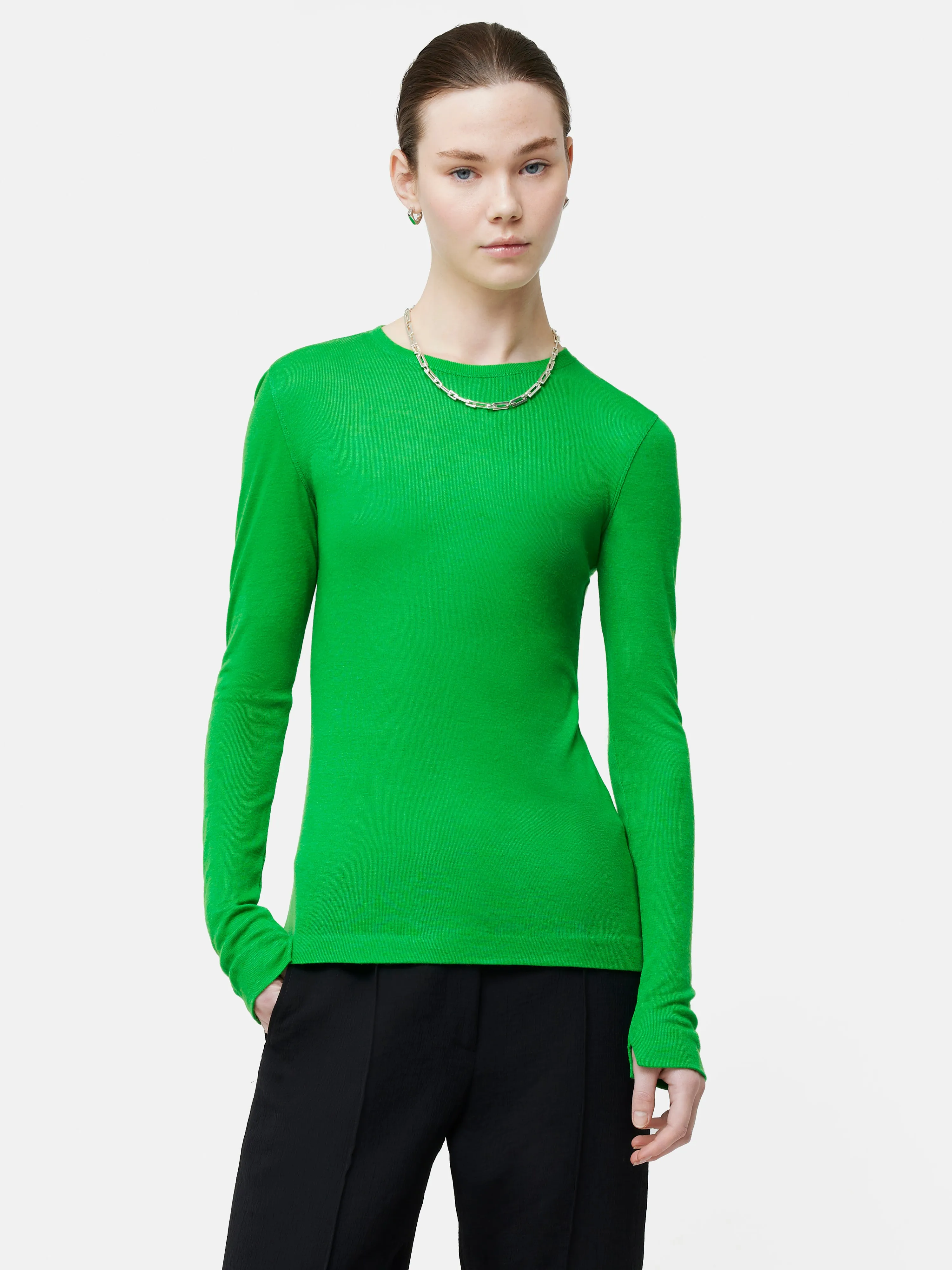 Tencel Wool Long Sleeve Top | Green sold by Jigsaw