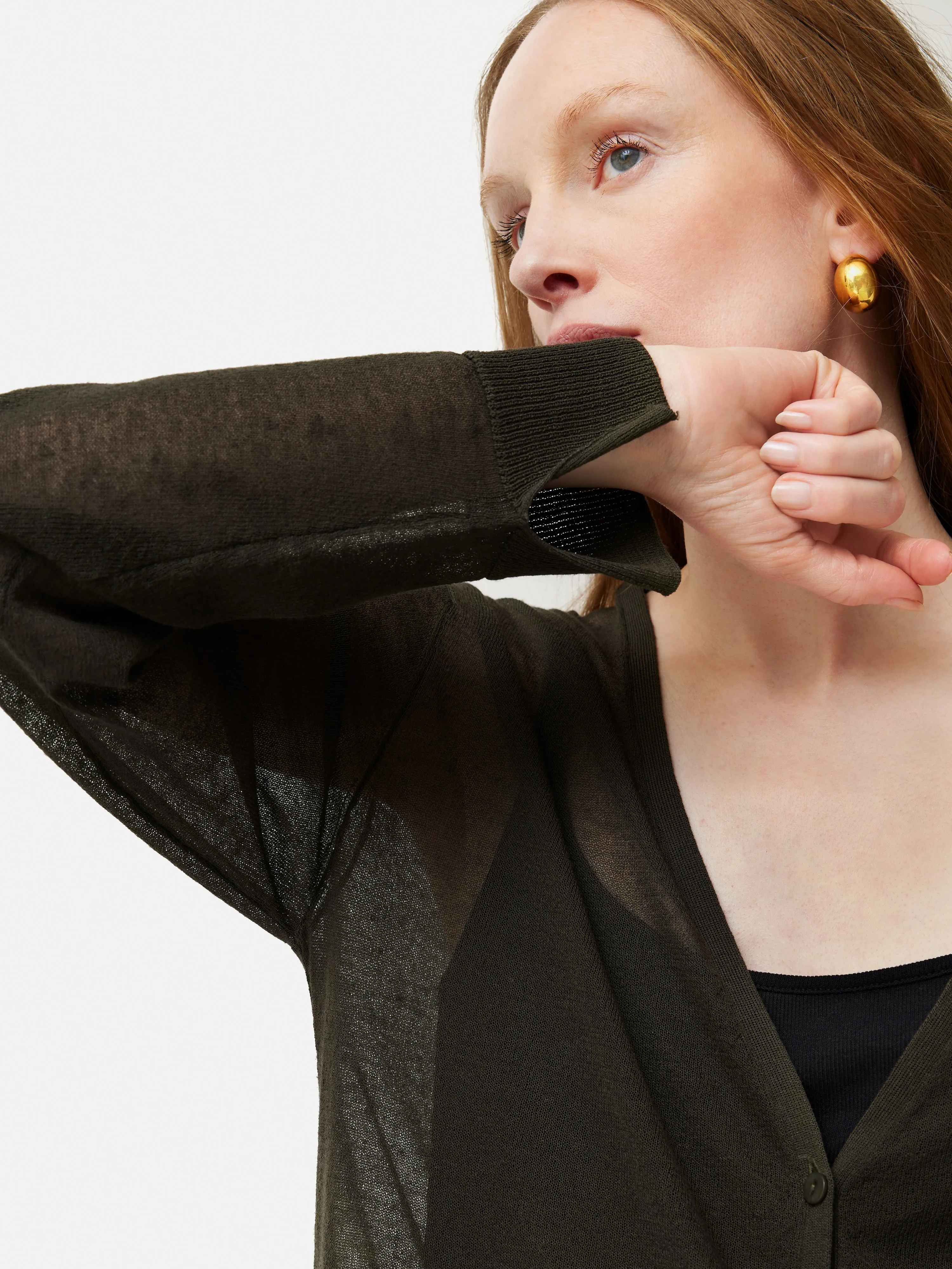 Sheer Long Cardigan | Dark Green sold by Jigsaw product image thumbnail 4