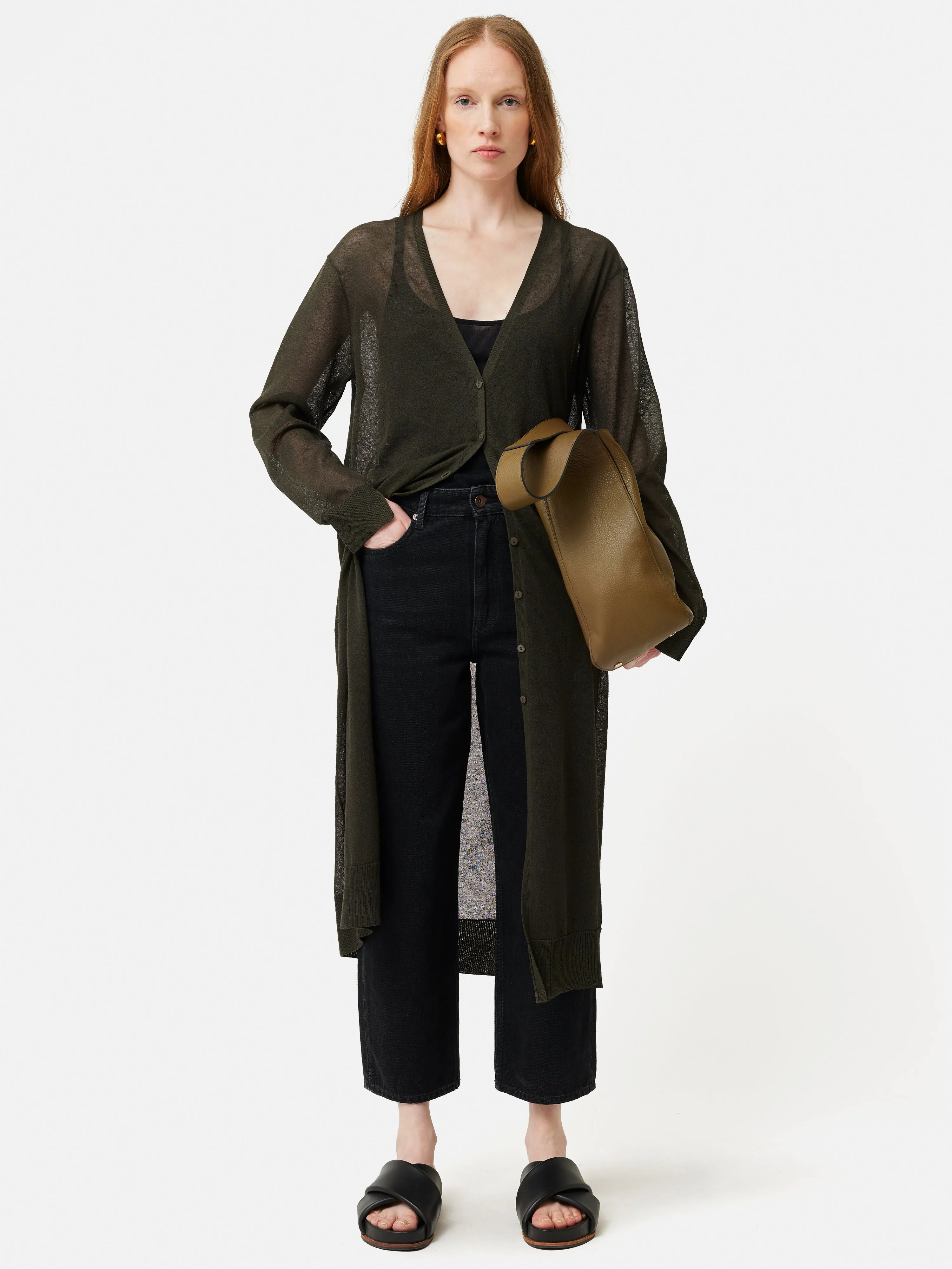 Sheer Long Cardigan | Dark Green sold by Jigsaw product image thumbnail 3