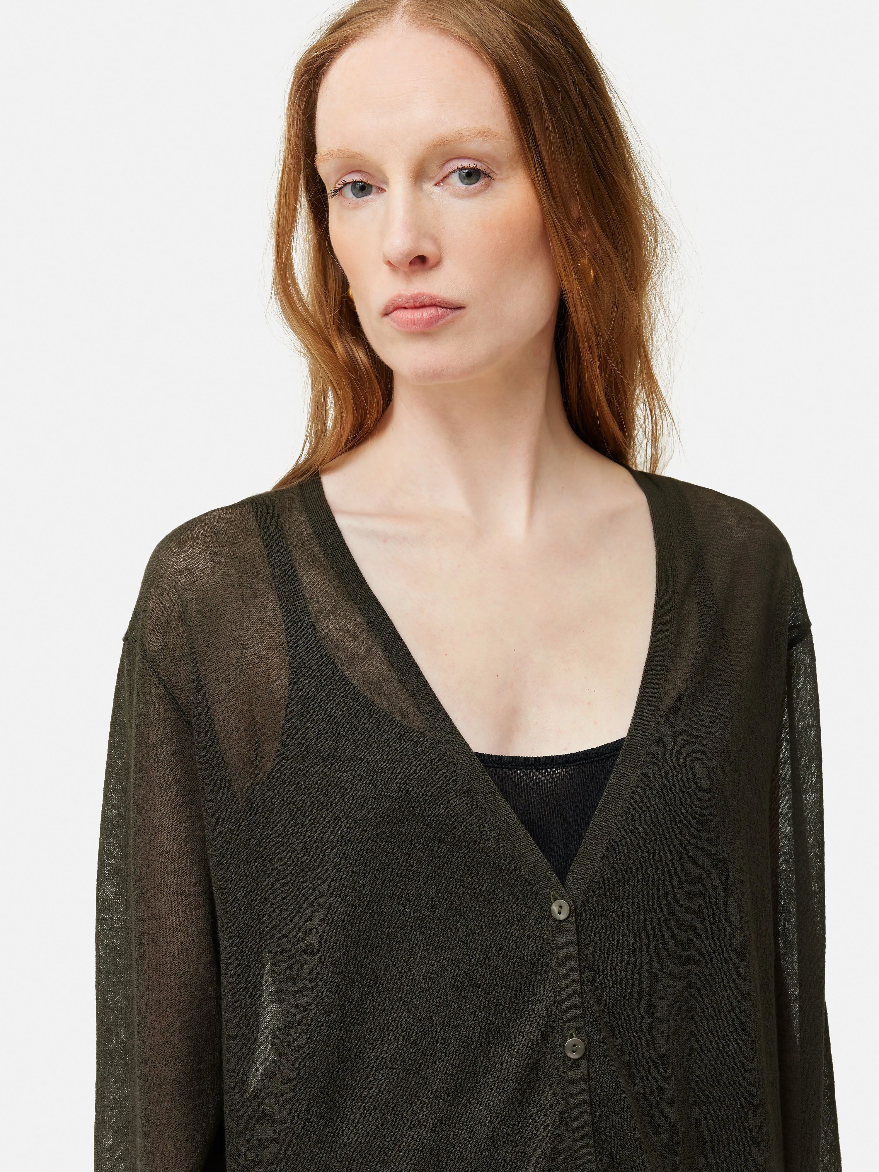 Sheer Long Cardigan | Dark Green sold by Jigsaw product image thumbnail 2