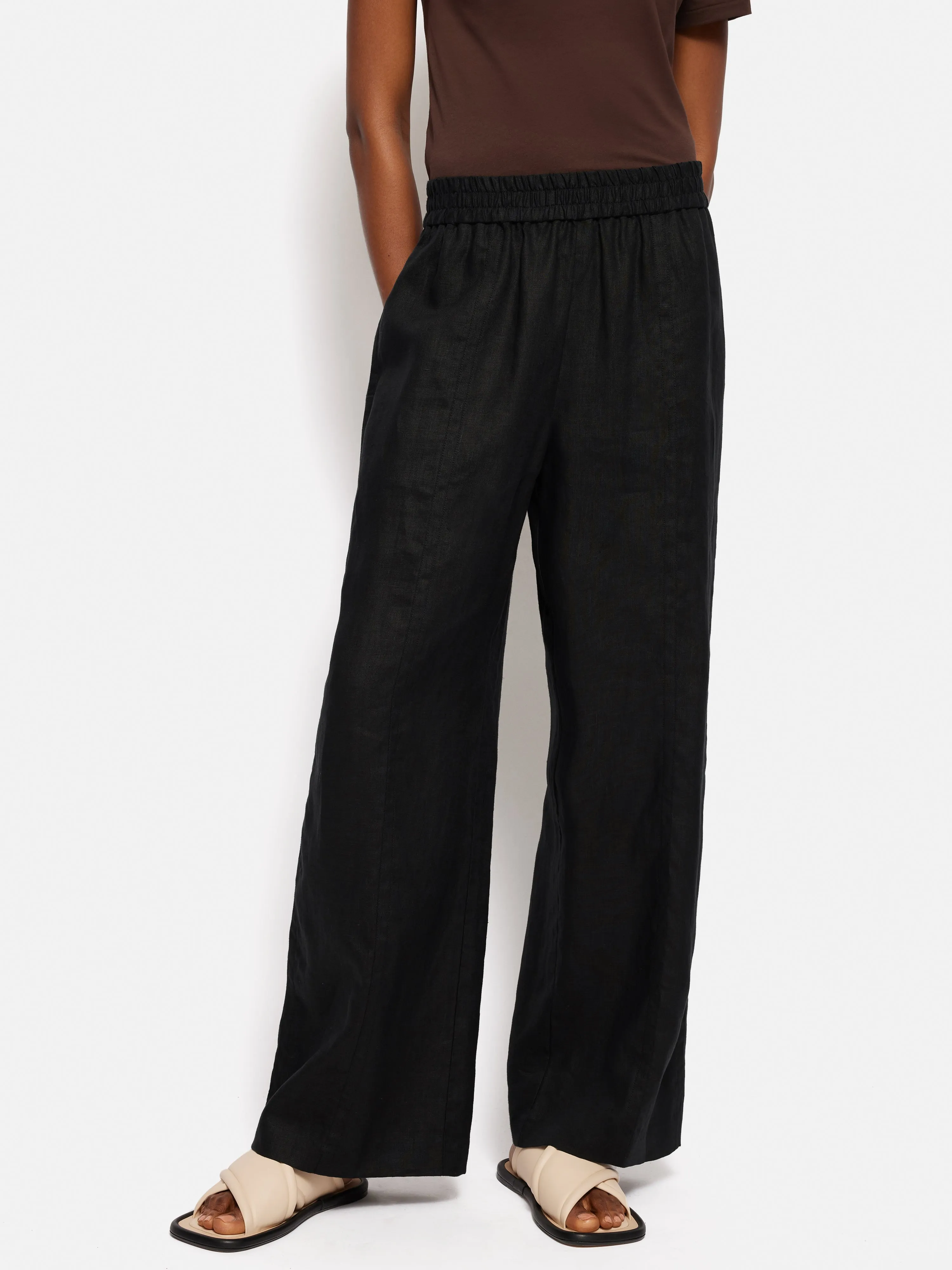 Linen Wide Leg Trouser | Black sold by Jigsaw