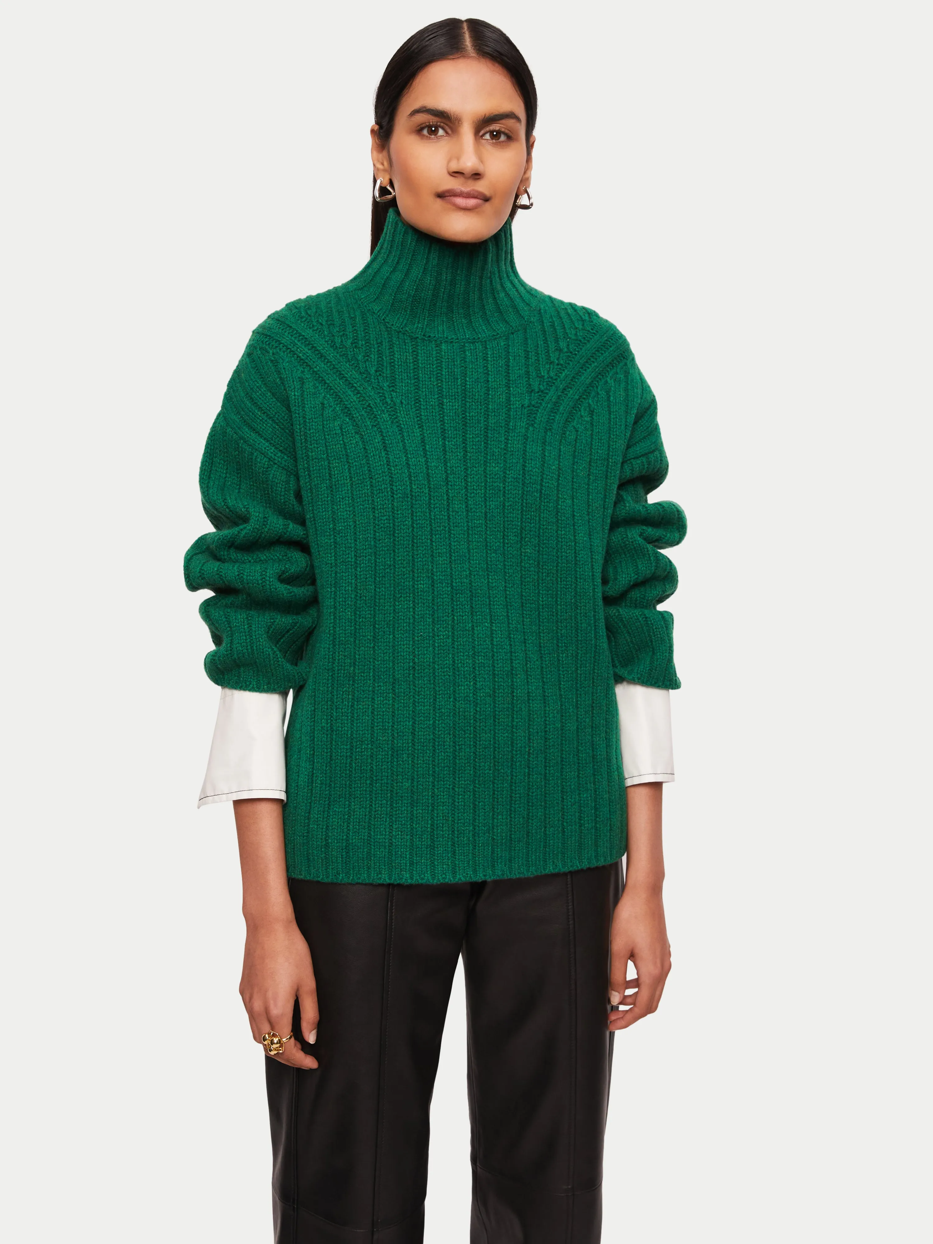 Soft Wool Rib Jumper | Green sold by Jigsaw