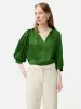 Cecily Satin Drape Top | Green sold by Jigsaw