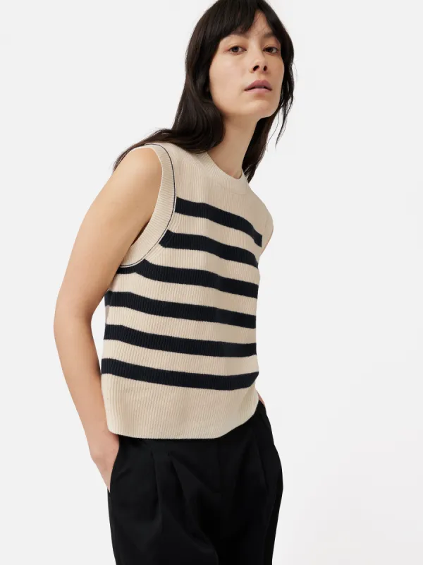 Cotton Blend Stripe Crew Tank | Navy sold by Jigsaw
