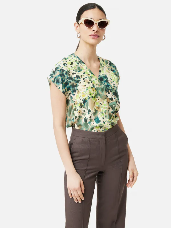 Clouded Leopard Silk Top | Green sold by Jigsaw