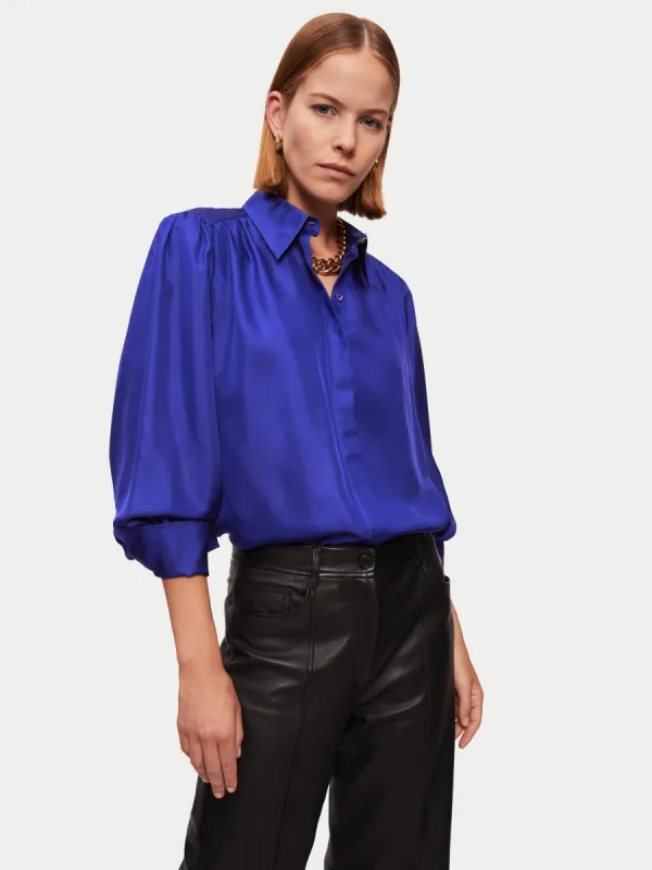 Stitch Detail Silk Shirt | Purple sold by Jigsaw