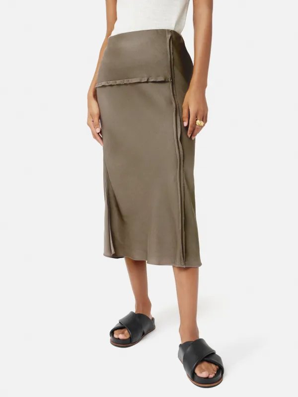 Satin Crepe Raw Edge Skirt | Brown sold by Jigsaw