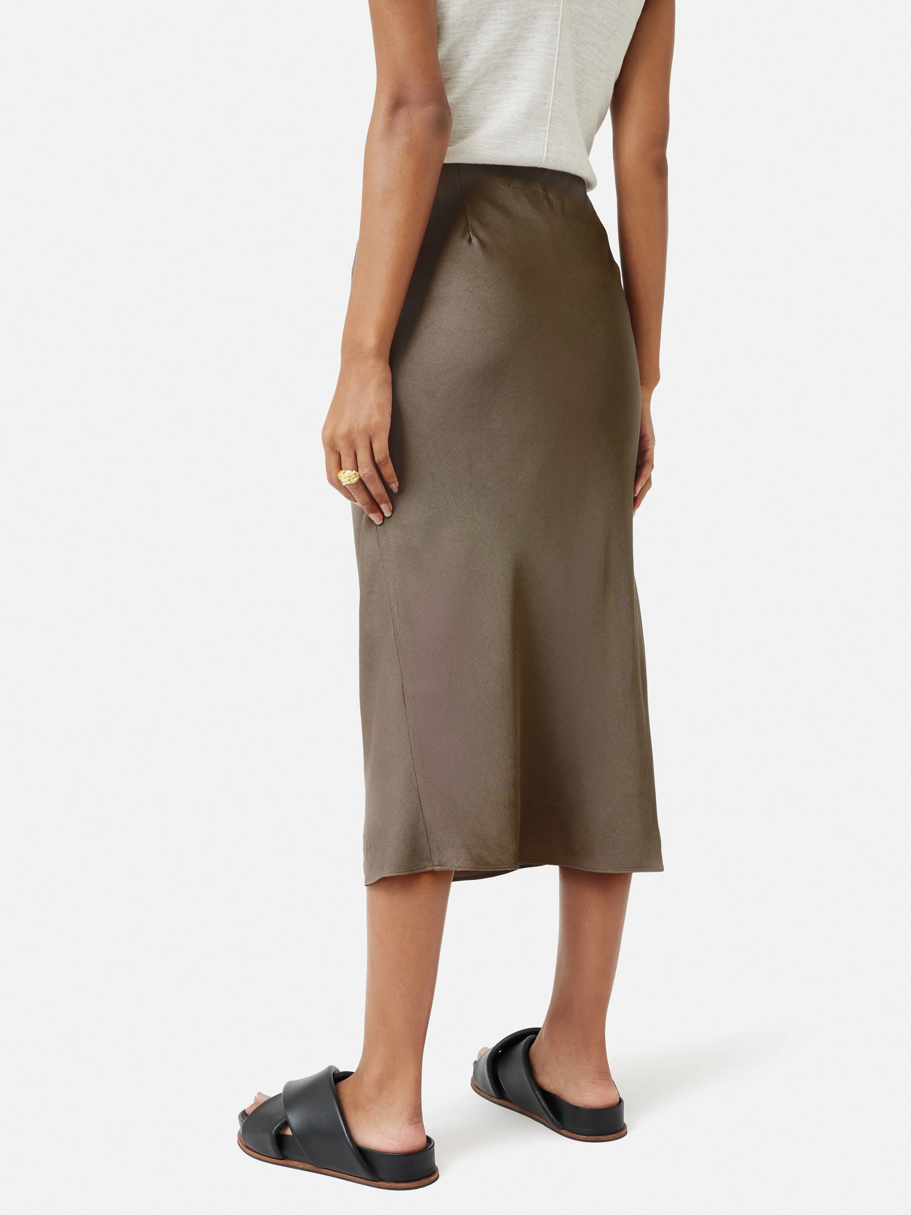 Satin Crepe Raw Edge Skirt | Brown sold by Jigsaw product image thumbnail 4