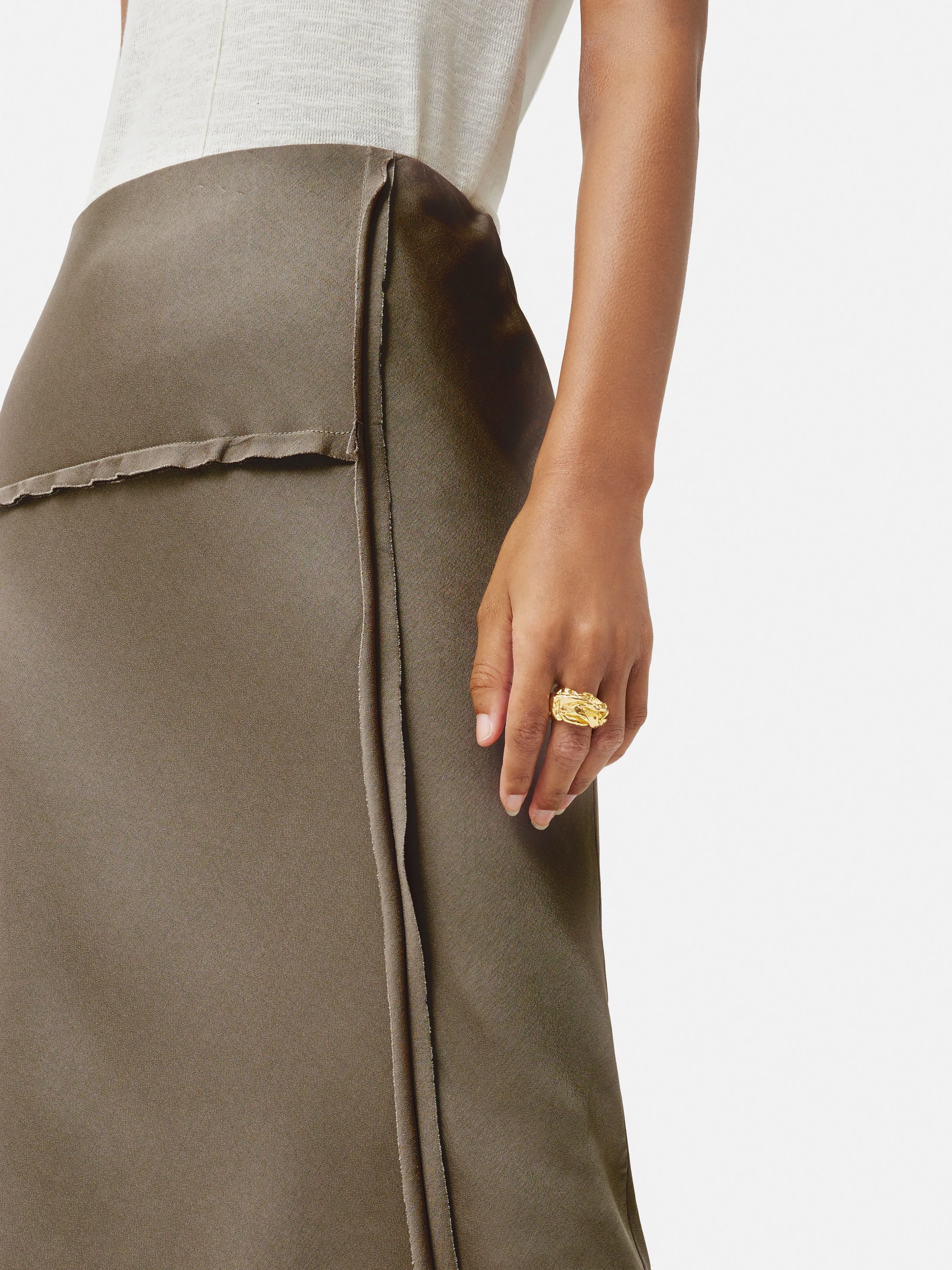 Satin Crepe Raw Edge Skirt | Brown sold by Jigsaw product image thumbnail 2