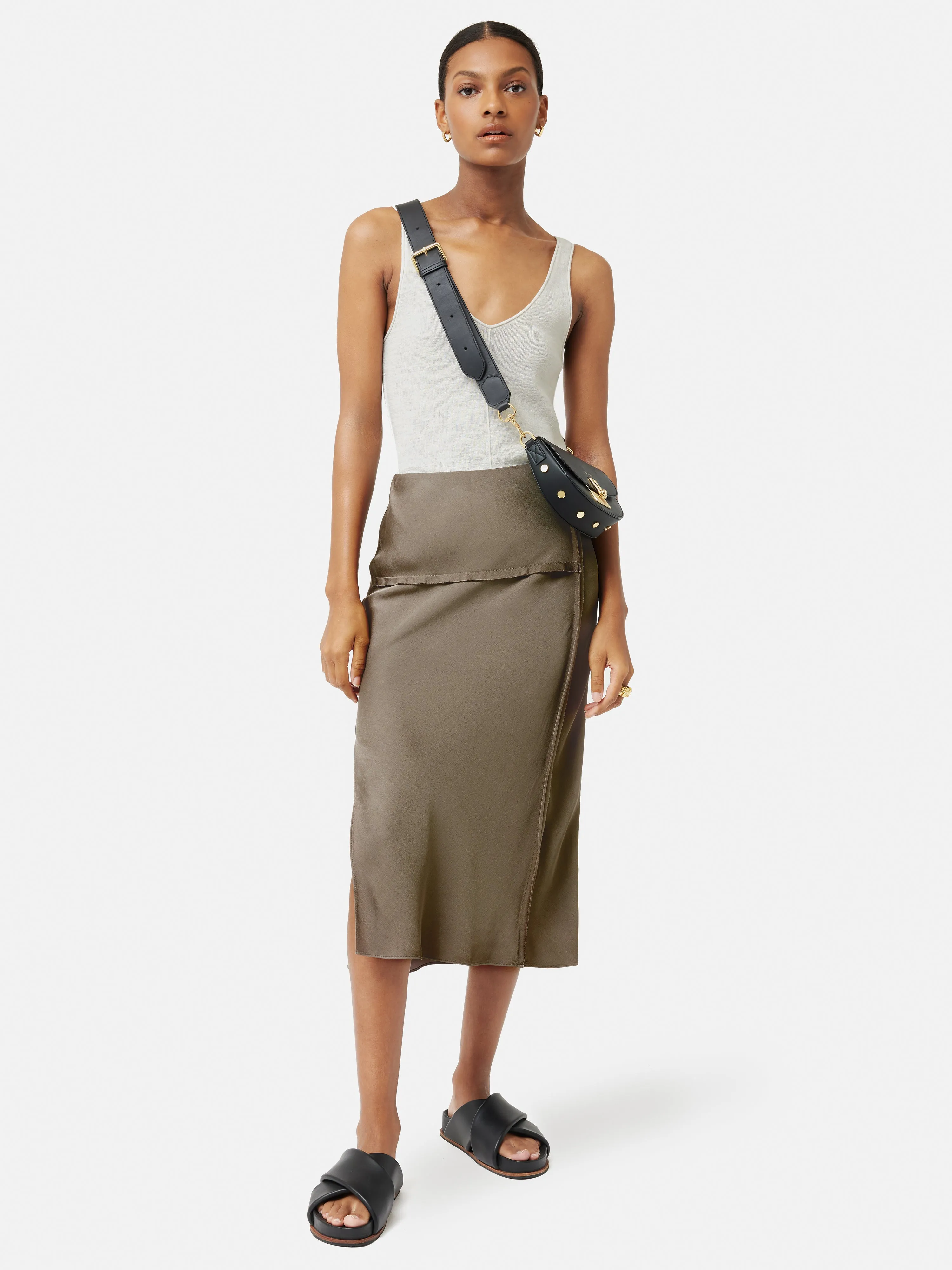 Satin Crepe Raw Edge Skirt | Brown sold by Jigsaw product image thumbnail 3