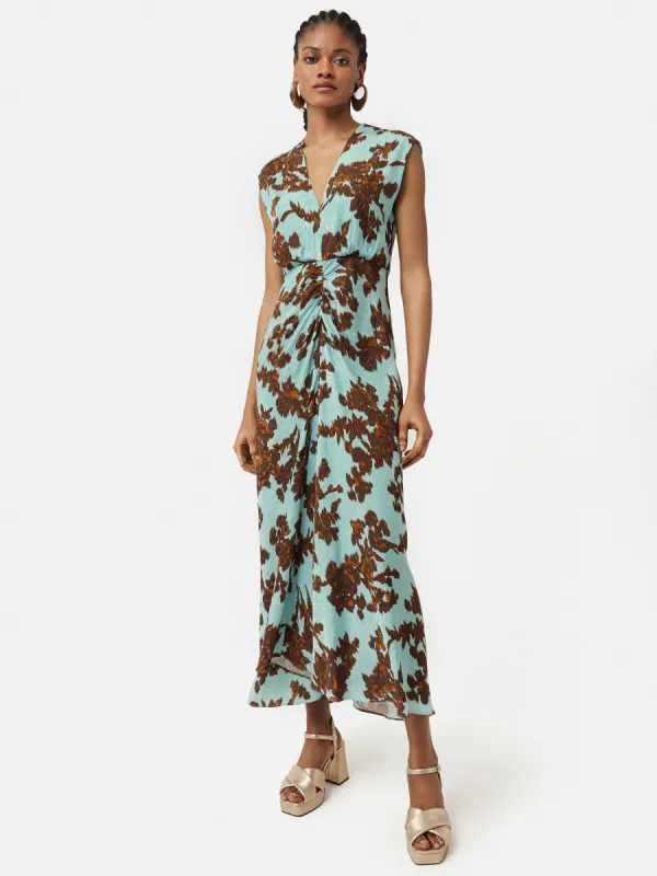 Ikat Posy Jacquard Ruched Dress | Aqua sold by Jigsaw