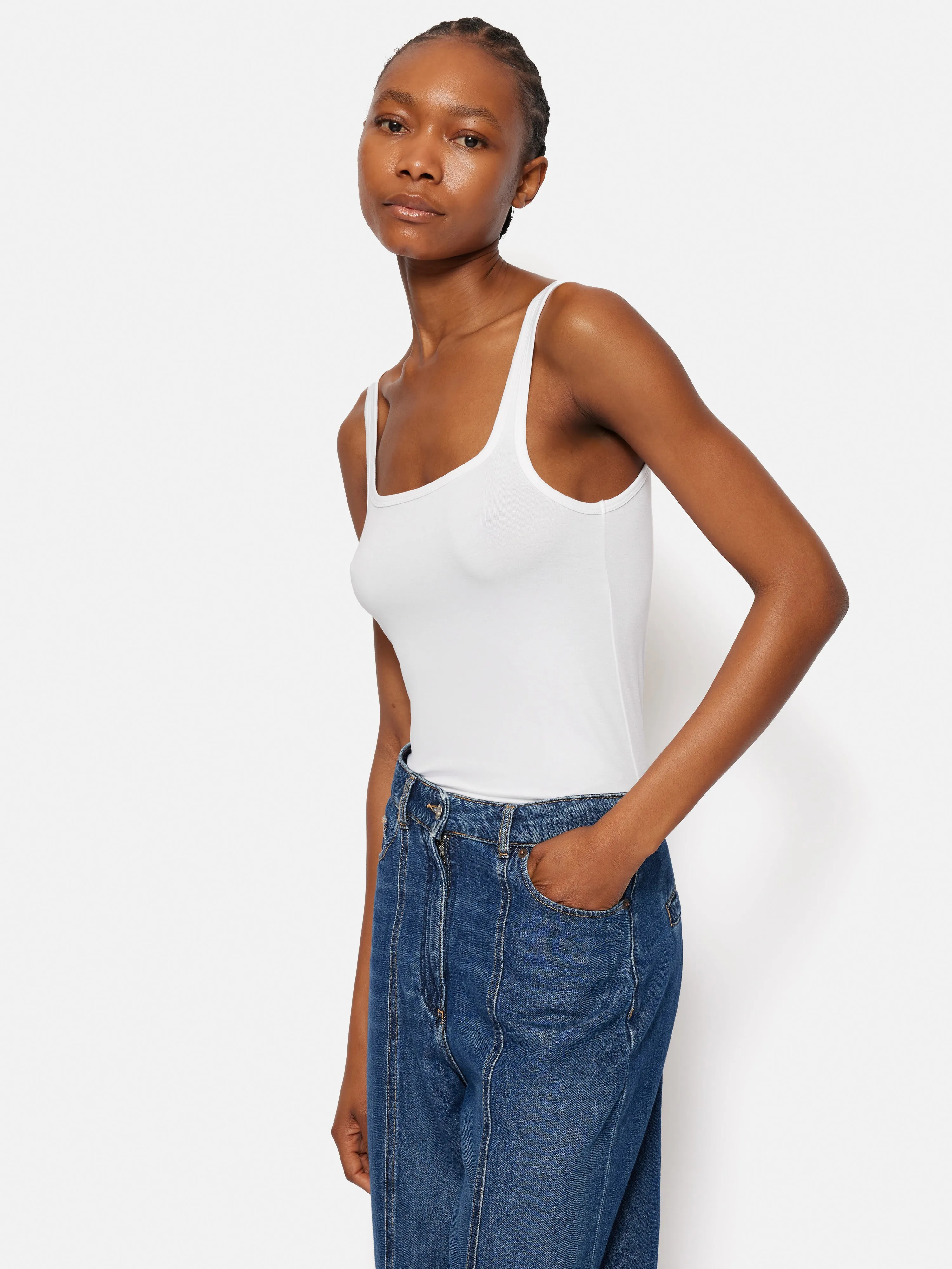 Square Neck Layering Tank | White sold by Jigsaw