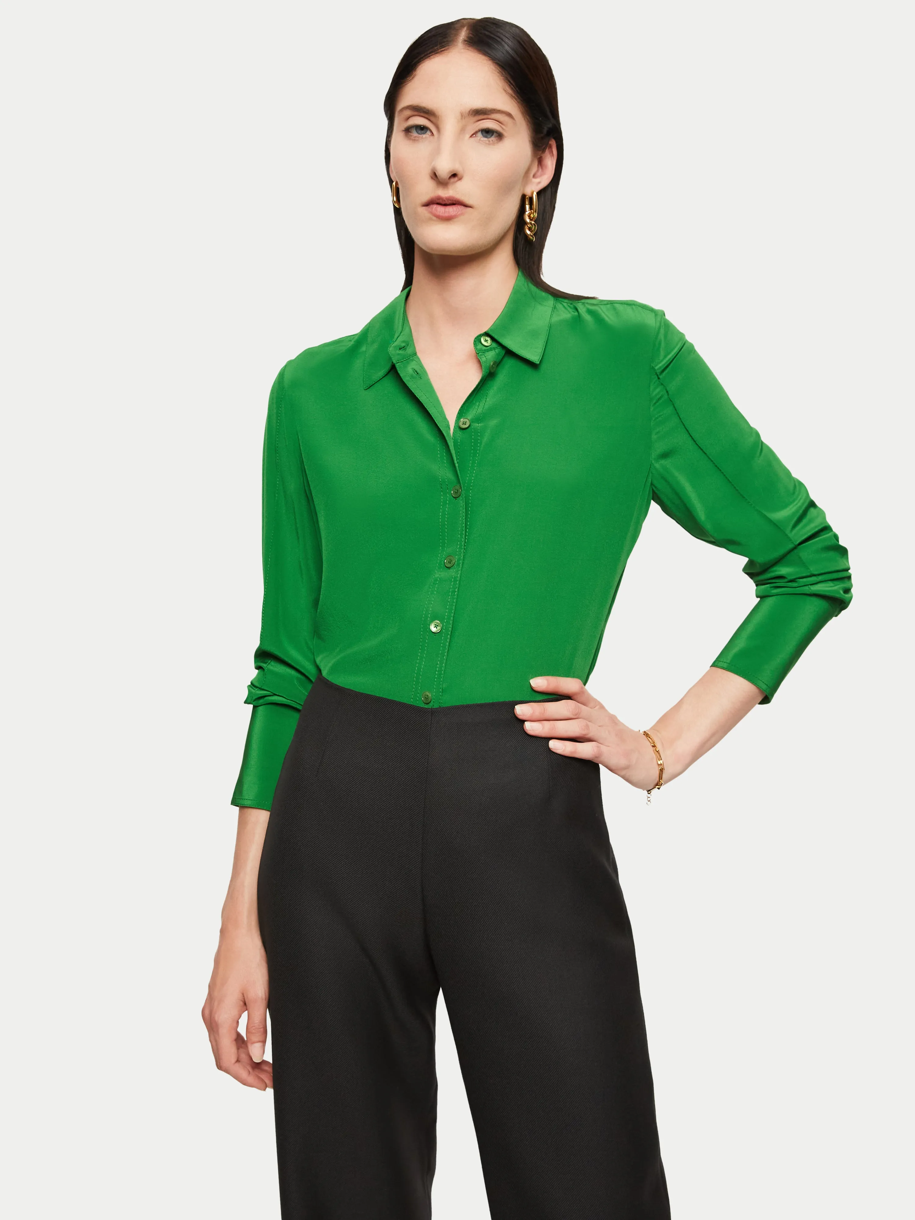 Deep Cuff Silk Long Sleeve Shirt | Green sold by Jigsaw
