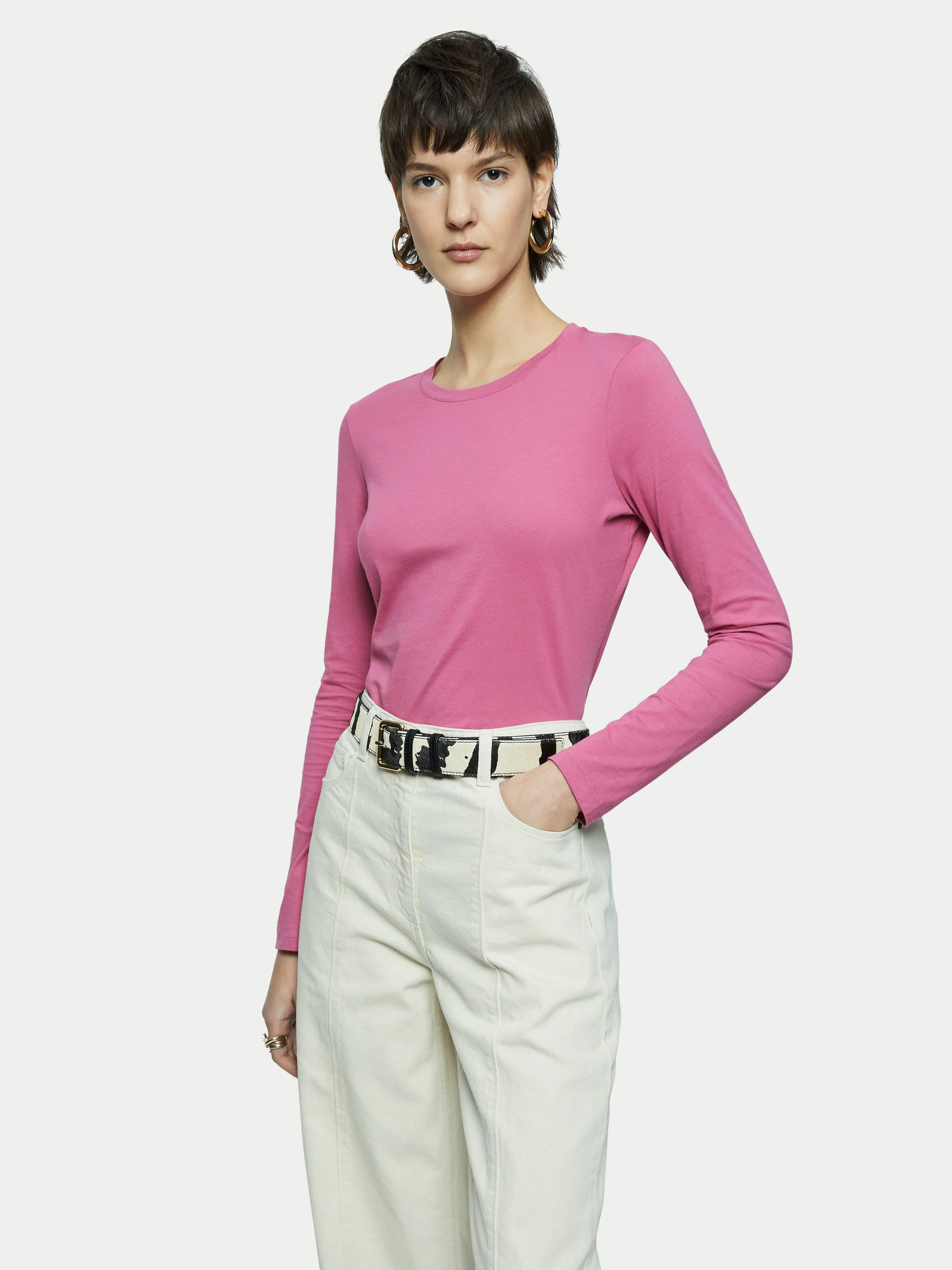 Supima Cotton Long Sleeve Tee | Pink sold by Jigsaw