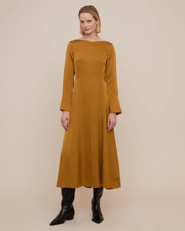 Boat Neck Fit And Flare | Golden Brown sold by Jigsaw