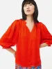 Cecily Satin Drape Top | Orange sold by Jigsaw
