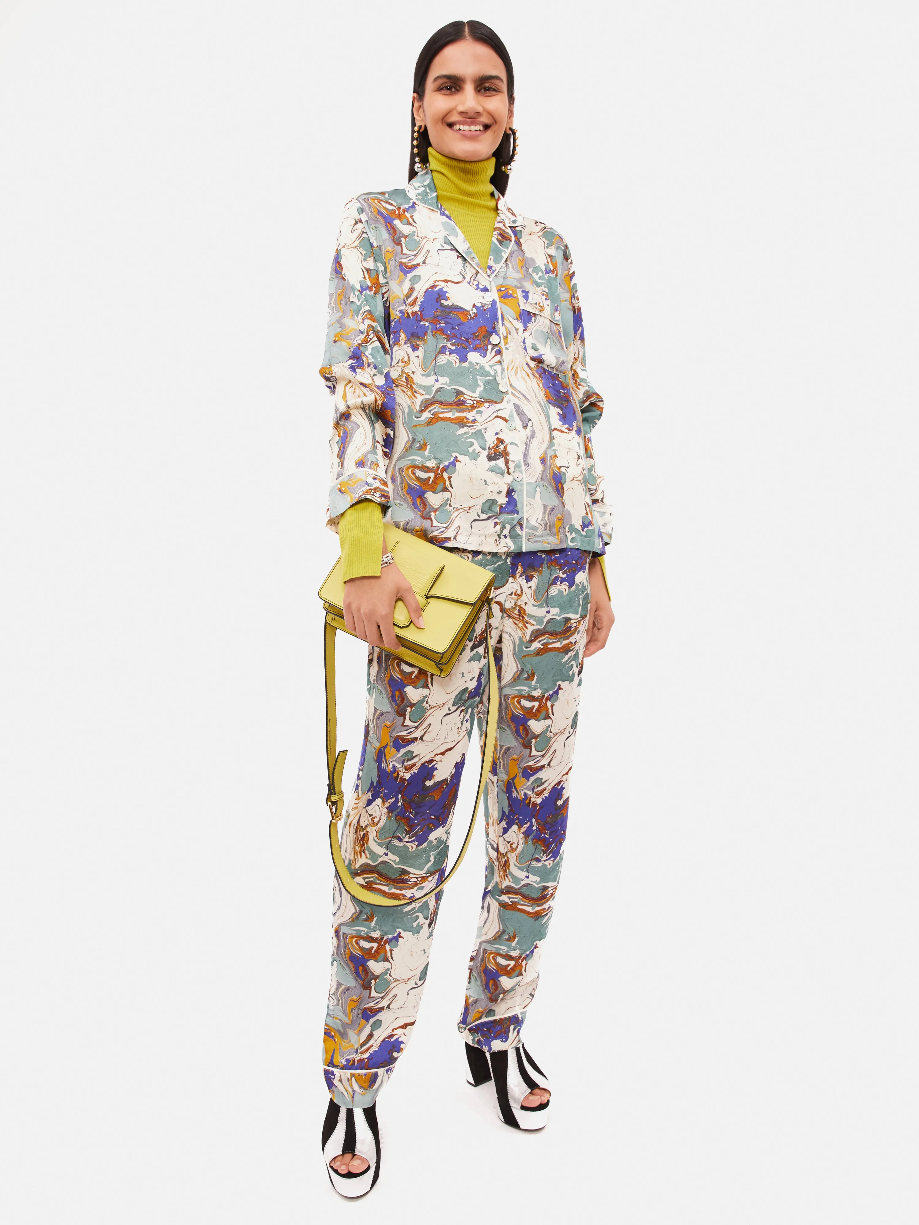 Marbeling Satin Pyjama | Cream sold by Jigsaw