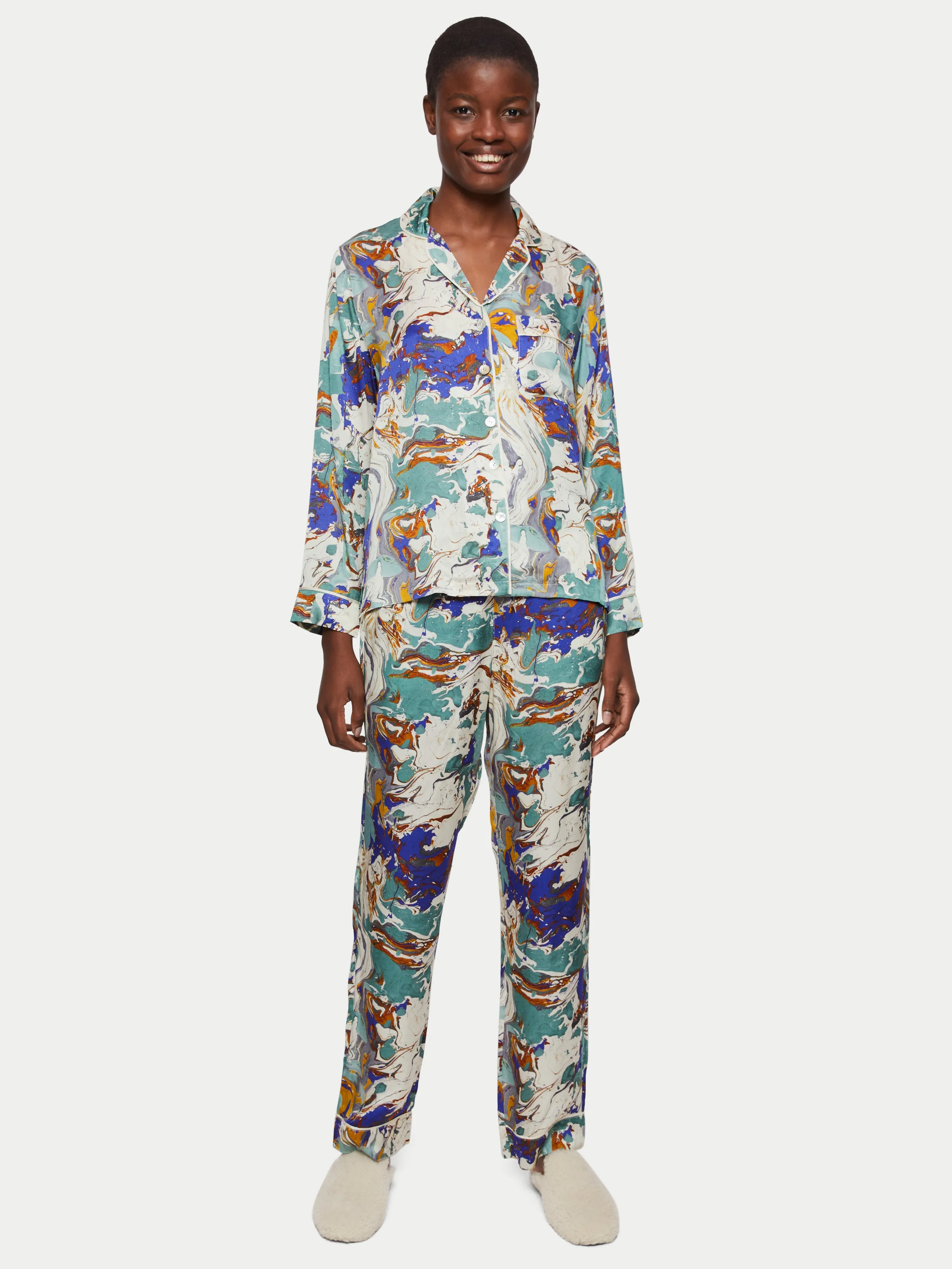 Marbeling Satin Pyjama | Cream sold by Jigsaw product image thumbnail 5